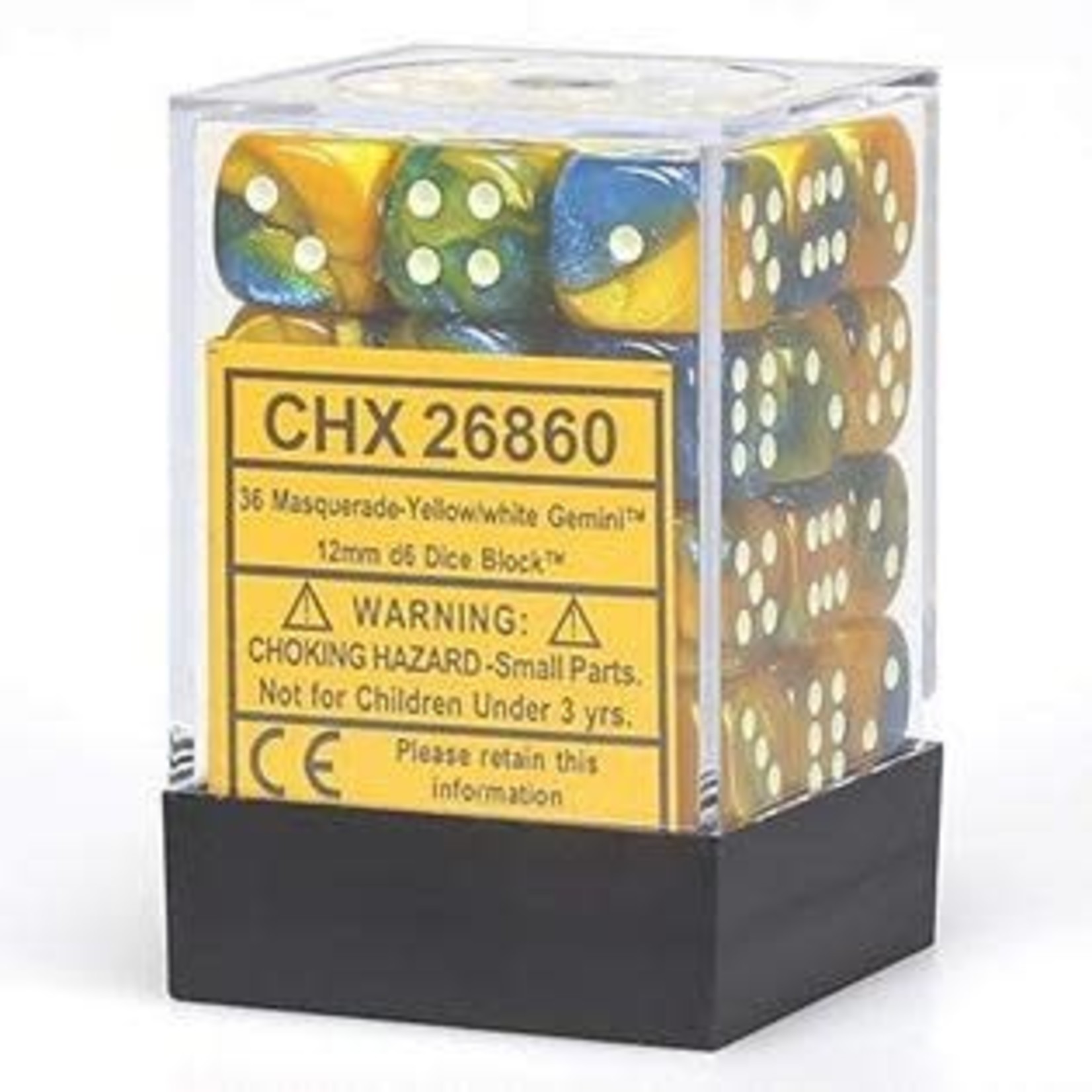 Chessex Gemini Dice: Masquerade-Yellow / white | 12mm d6 Dice Block | 26860