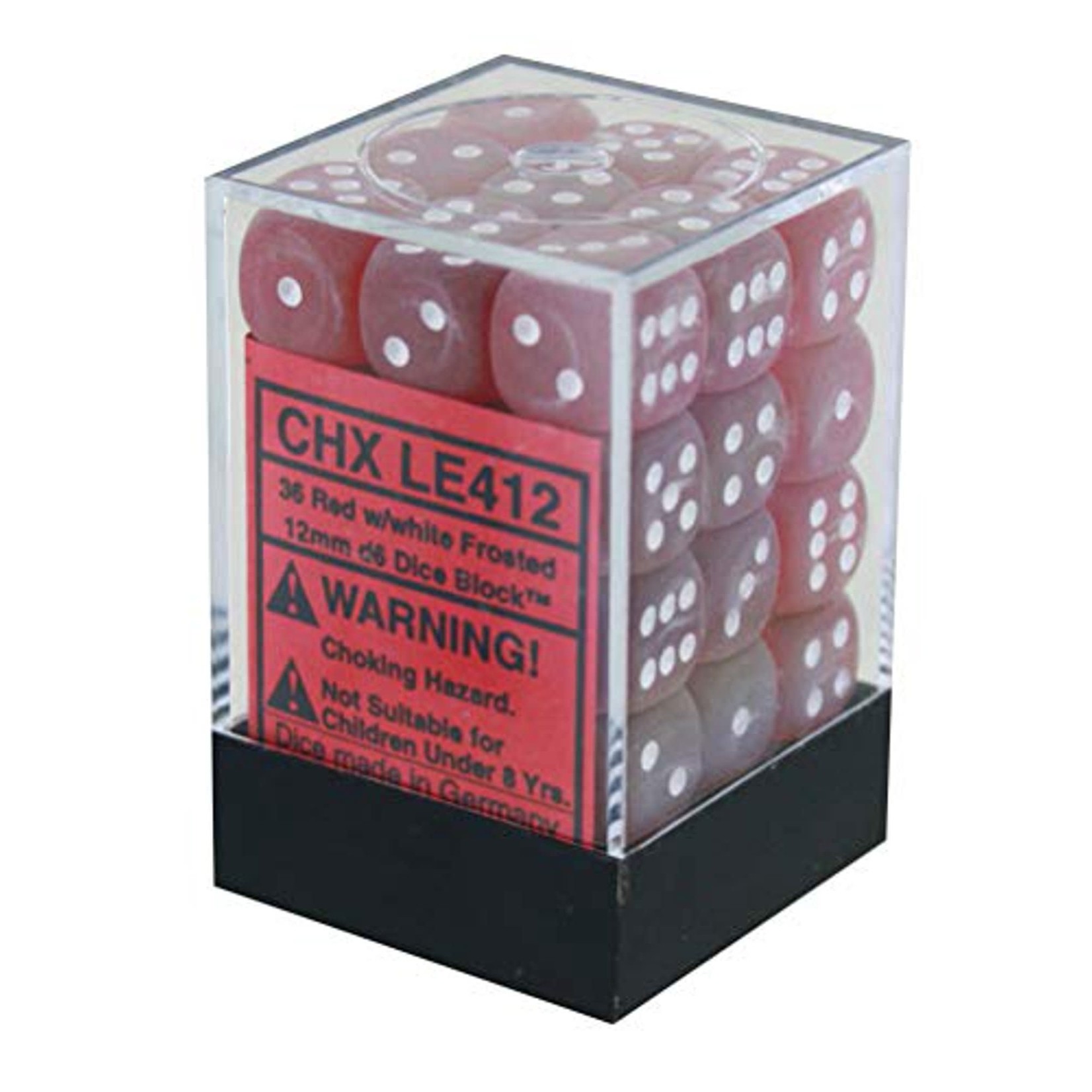 Chessex Frosted Dice: Red w / white | 12mm d6 Dice Block | LE412