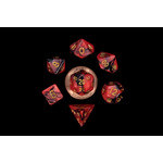 MDG Mini Dice: Black and Red Marble with Gold Numbers | 10mm 7 Die Polyhedral Set