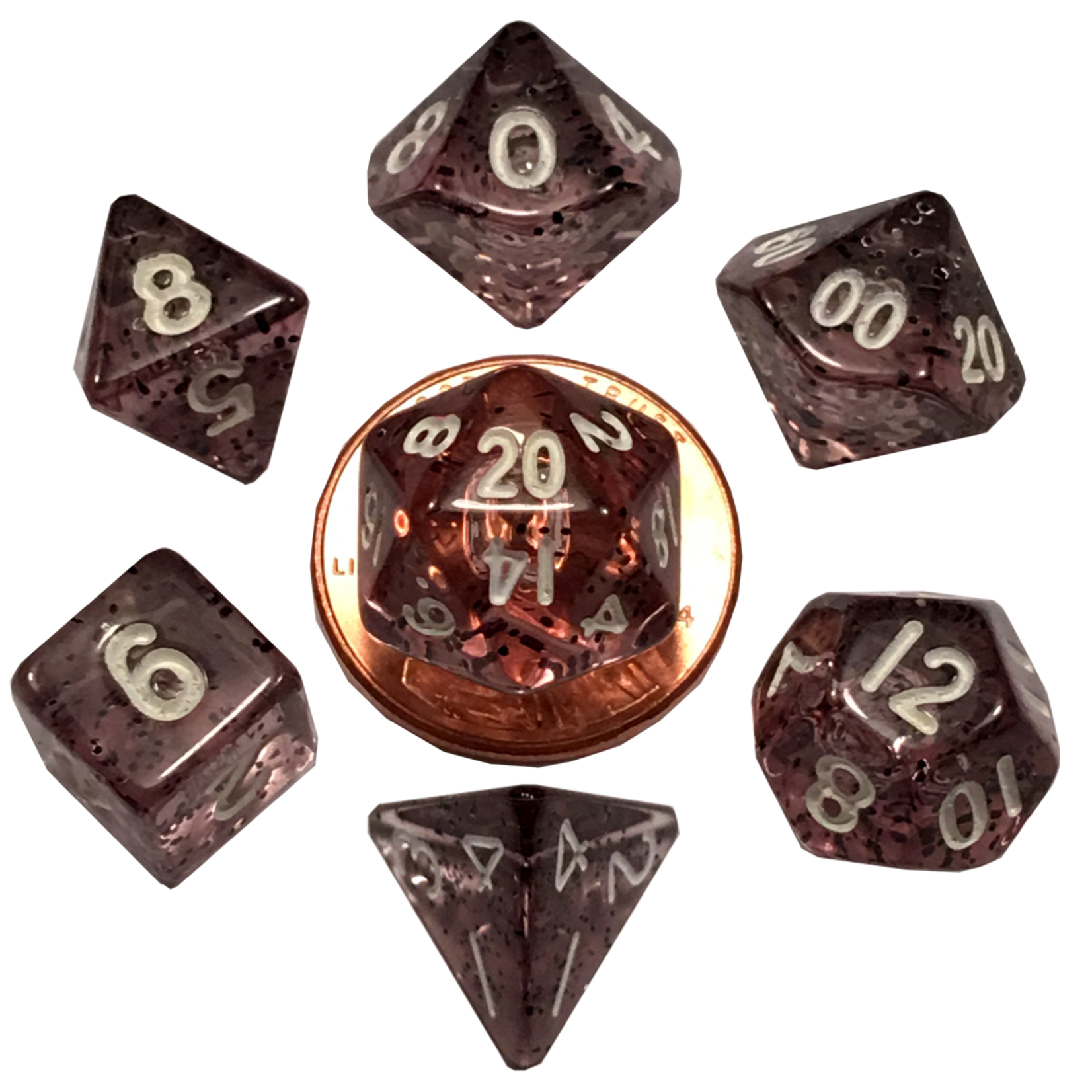 MDG Mini Dice: Ethereal Black with White Numbers | 10mm 7 Die Polyhedral Set 4203