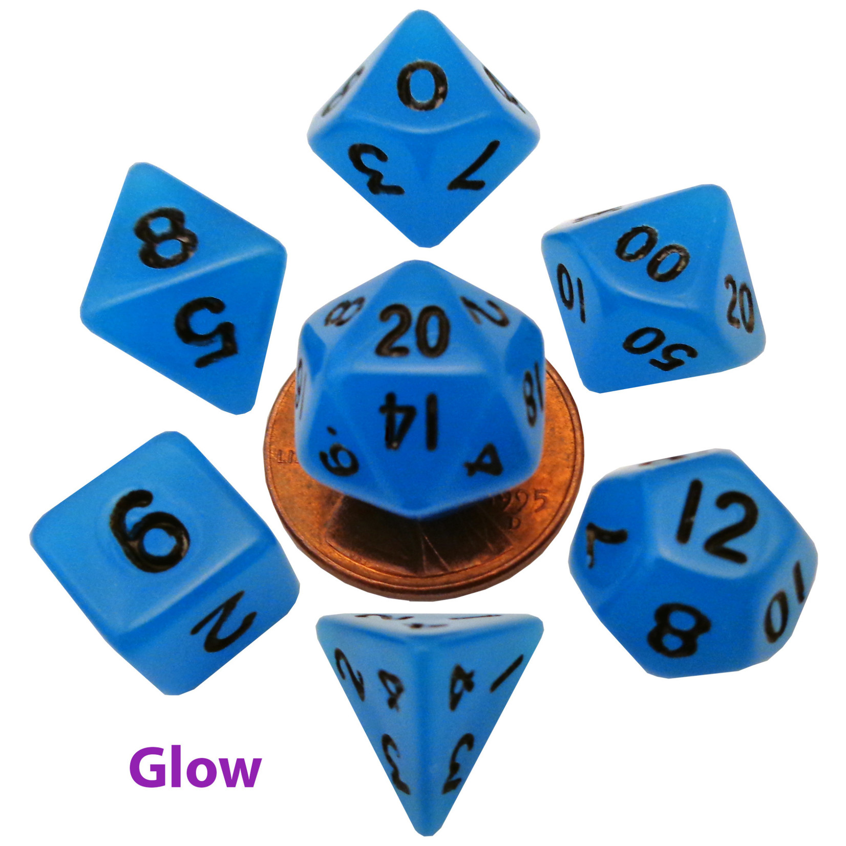 MDG Mini Dice: Glow in the Dark Blue | 10mm 7 Die Polyhedral Set 4302