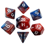 MDG Mini Dice: Red/Blue with White Numbers | 10mm 7 Die Polyhedral Set 412