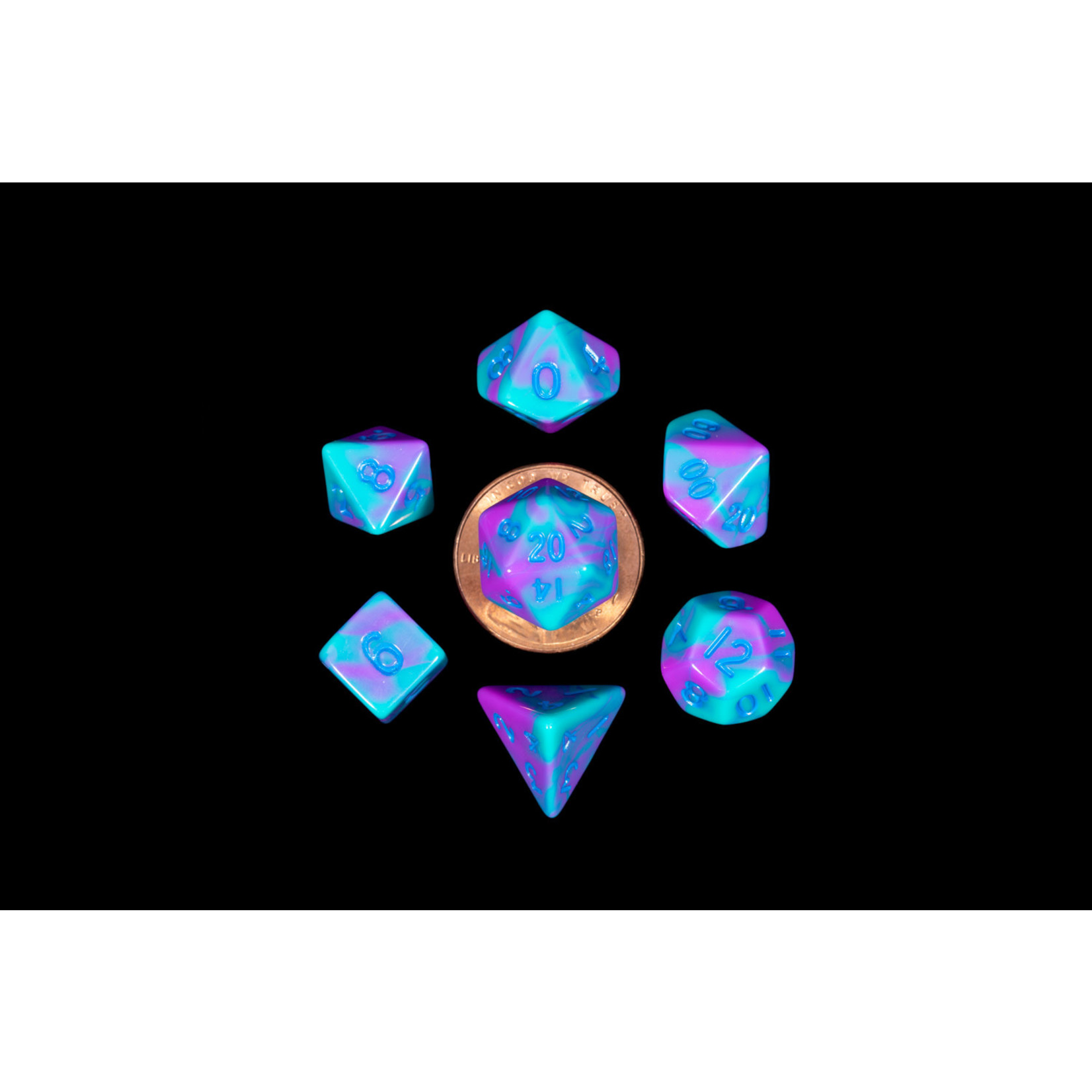 MDG Mini Dice: Turquoise and Purple Marble | 10mm 7 Die Polyhedral Set 4172