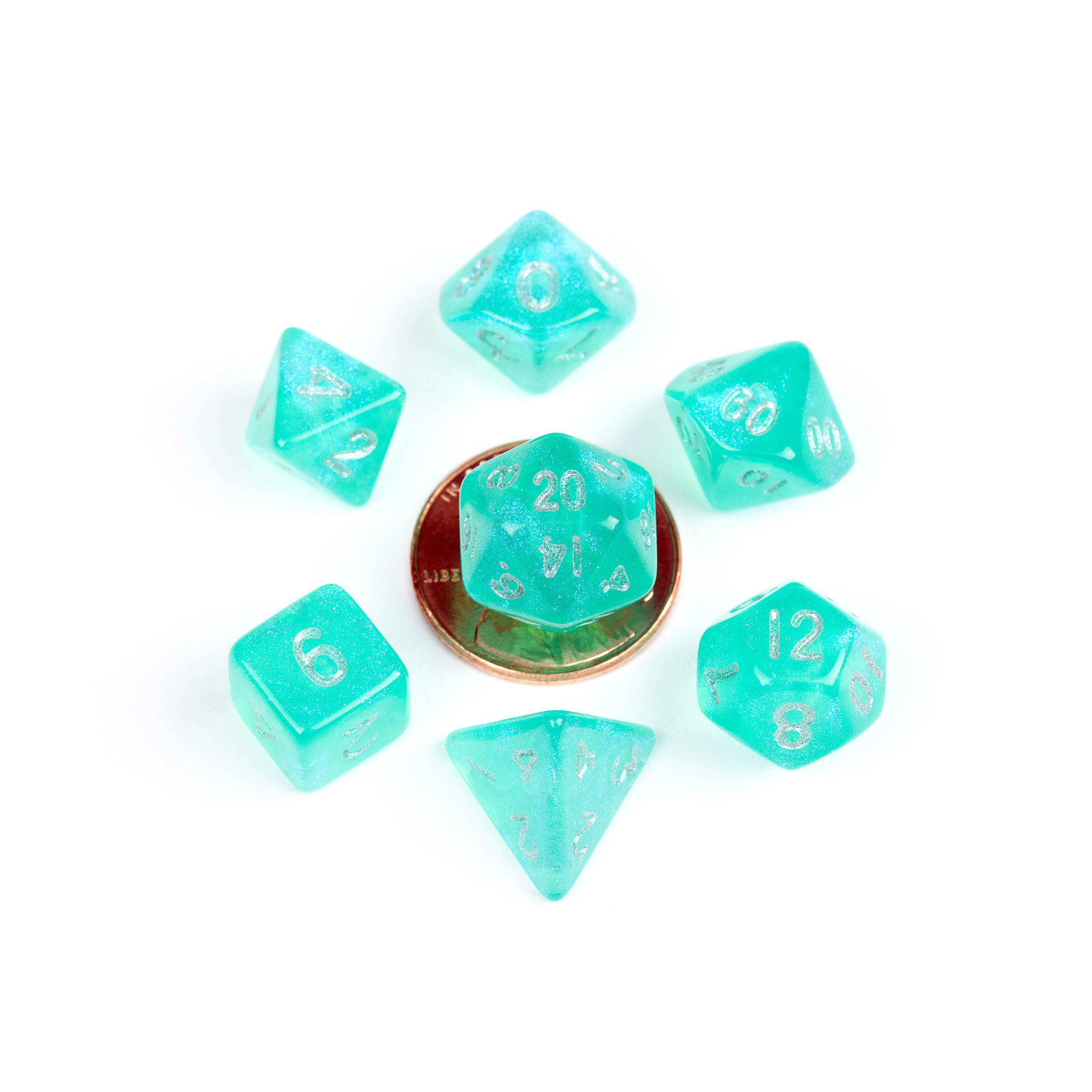 MDG Mini Dice: Stardust Turquoise | 10mm 7 Die Polyhedral Set 4180