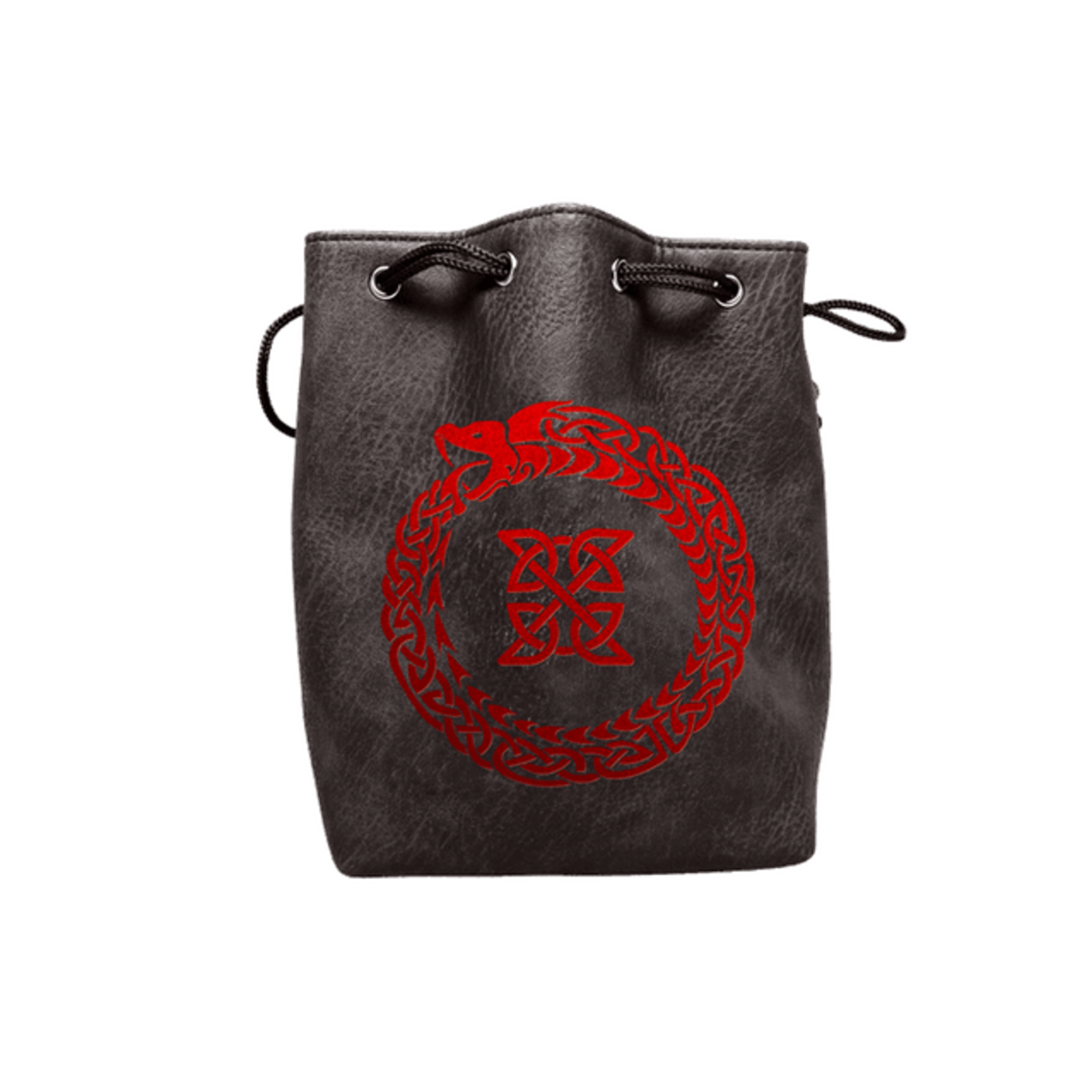 Dice Bag: Leather Lite Self-Standing Large Black - Ouroboros