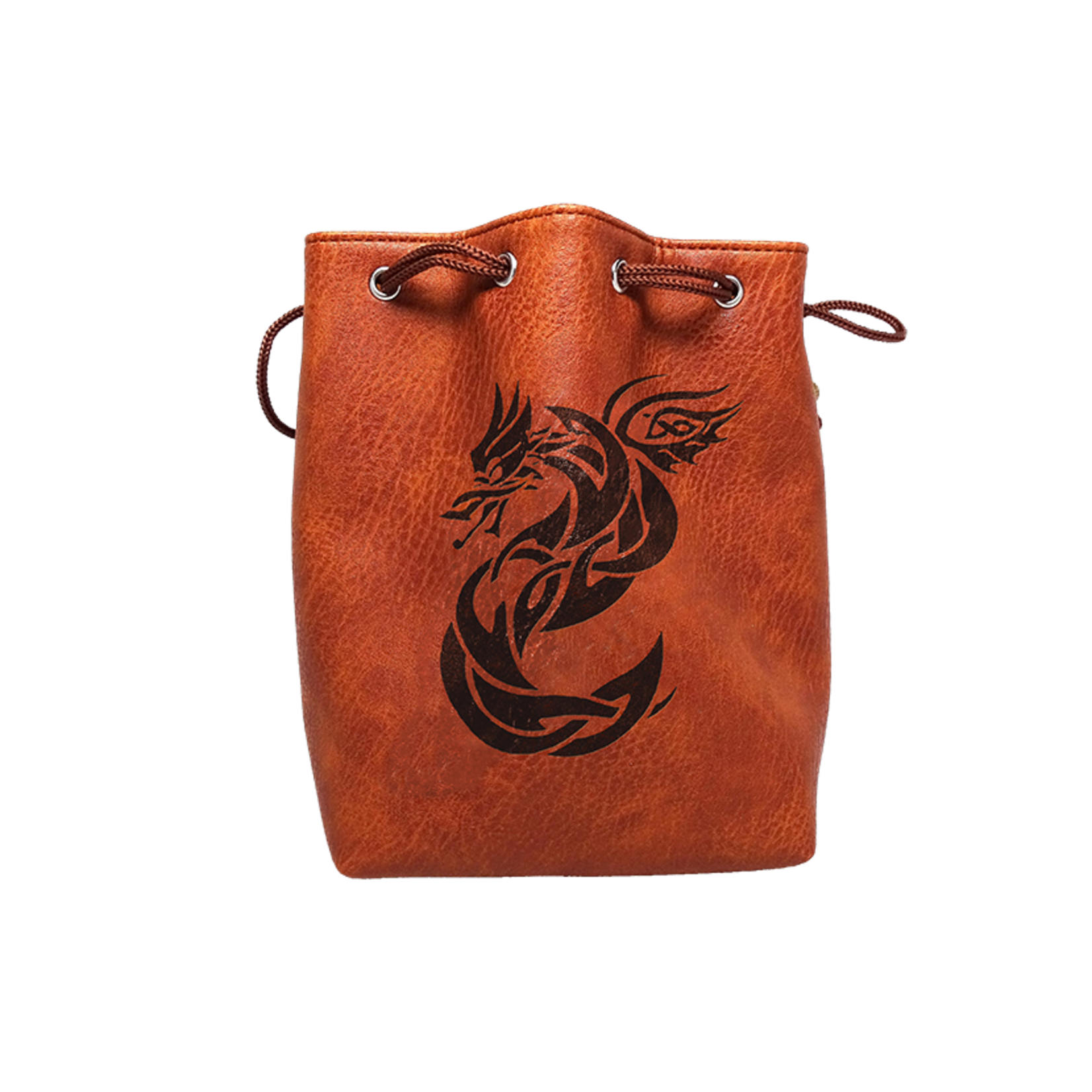 Dice Bag: Leather Lite Self-Standing Large Brown  - Celtic Knot Dragon