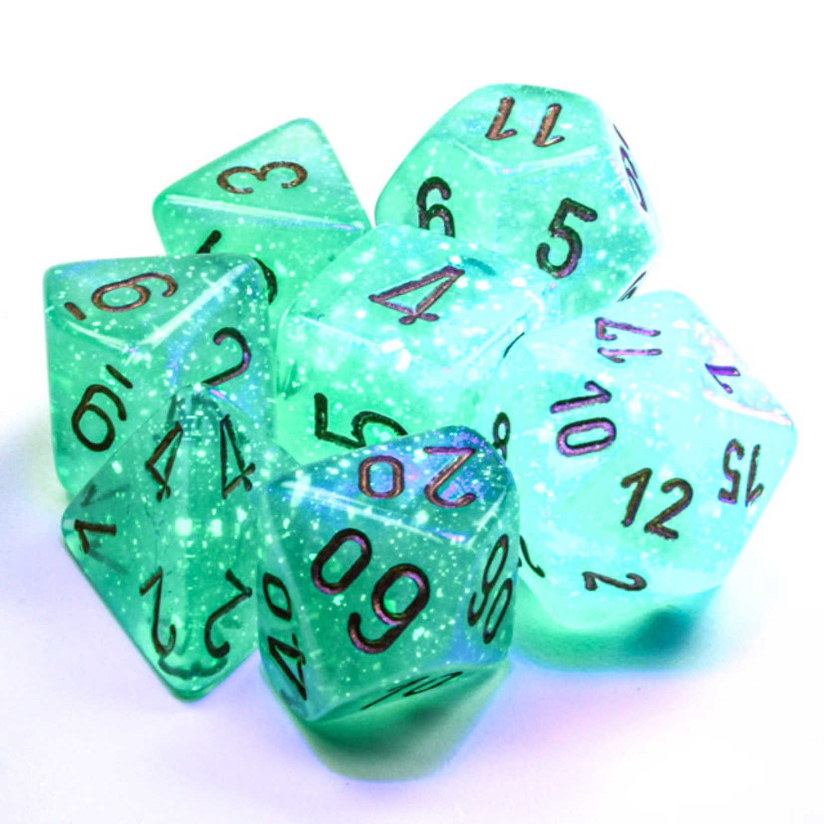 Chessex Borealis Dice: Light Green / gold Luminary | 7 Die Polyhedral Set | 27575