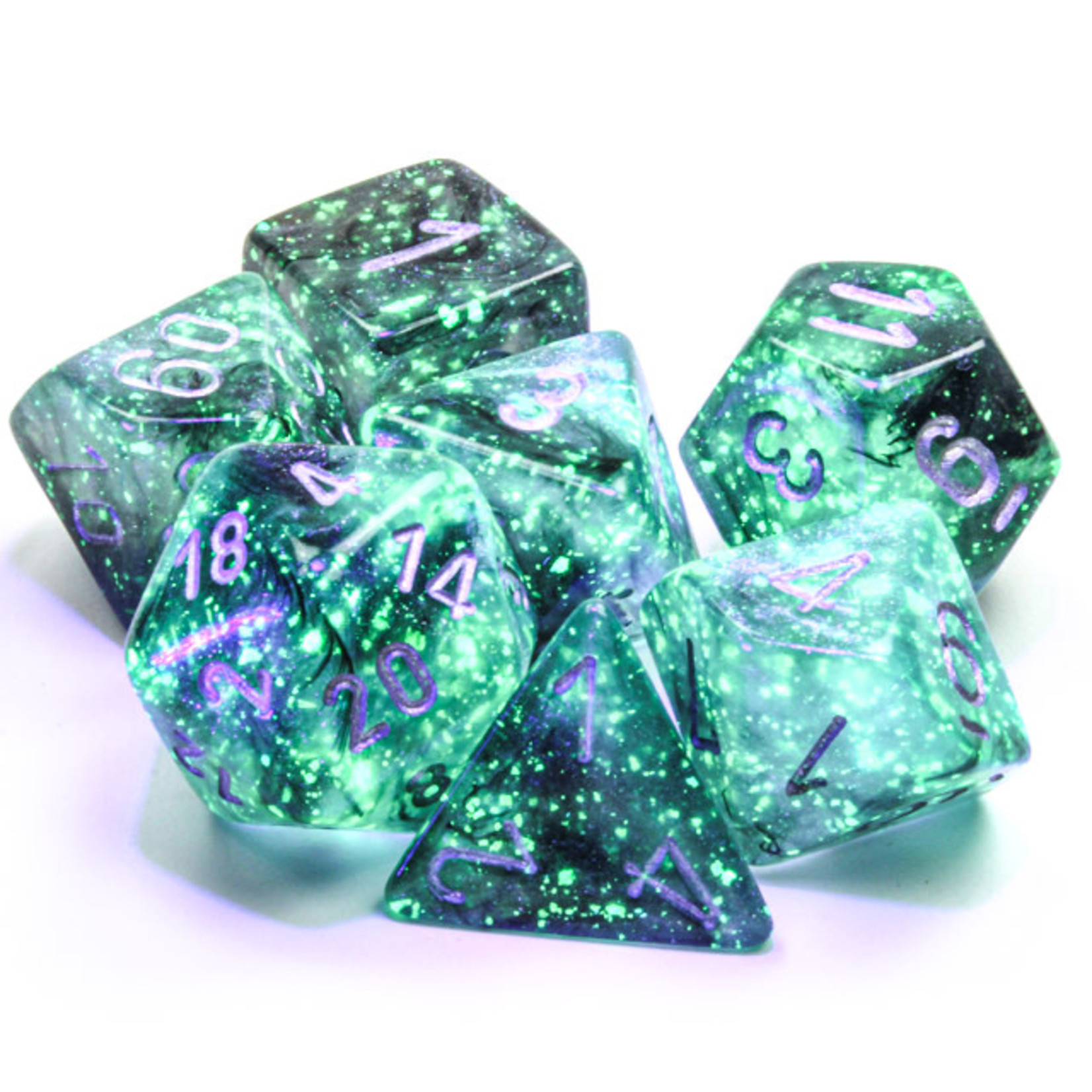 Chessex Borealis Dice: Light Smoke / silver Luminary | 7 Die Polyhedral Set | 27578