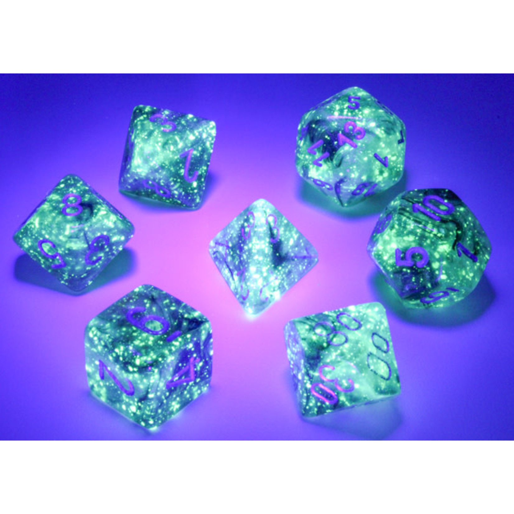 Chessex Borealis Dice: Light Smoke / silver Luminary | 7 Die Polyhedral Set | 27578