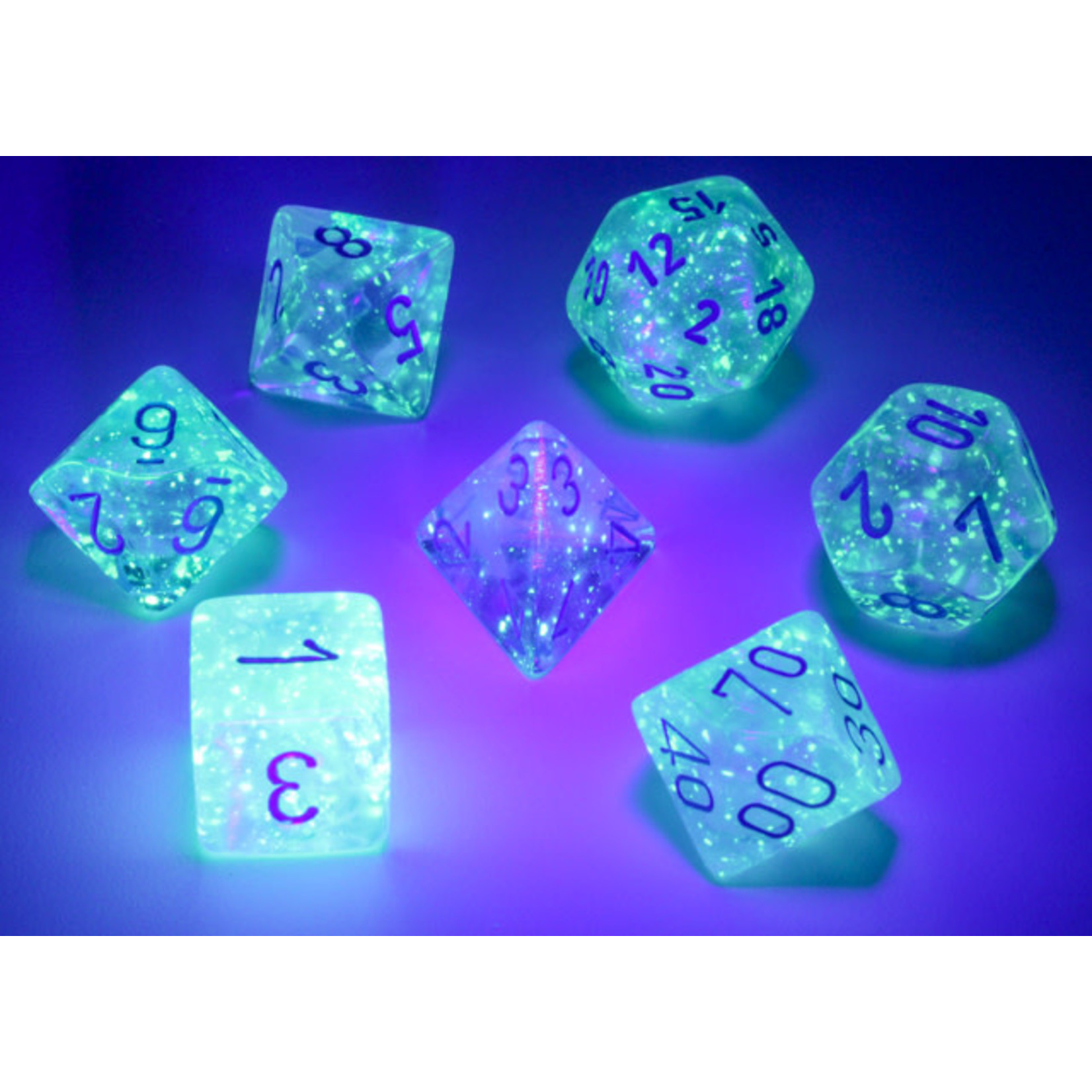 Chessex Borealis Dice: Icicle / light blue Luminary | 7 Die Polyhedral Set | 27581