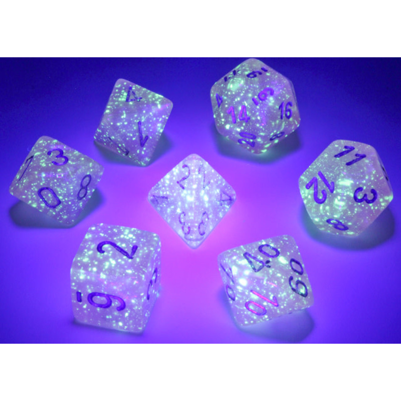 Chessex Borealis Dice: Pink / silver Luminary | 7 Die Polyhedral Set | 27584