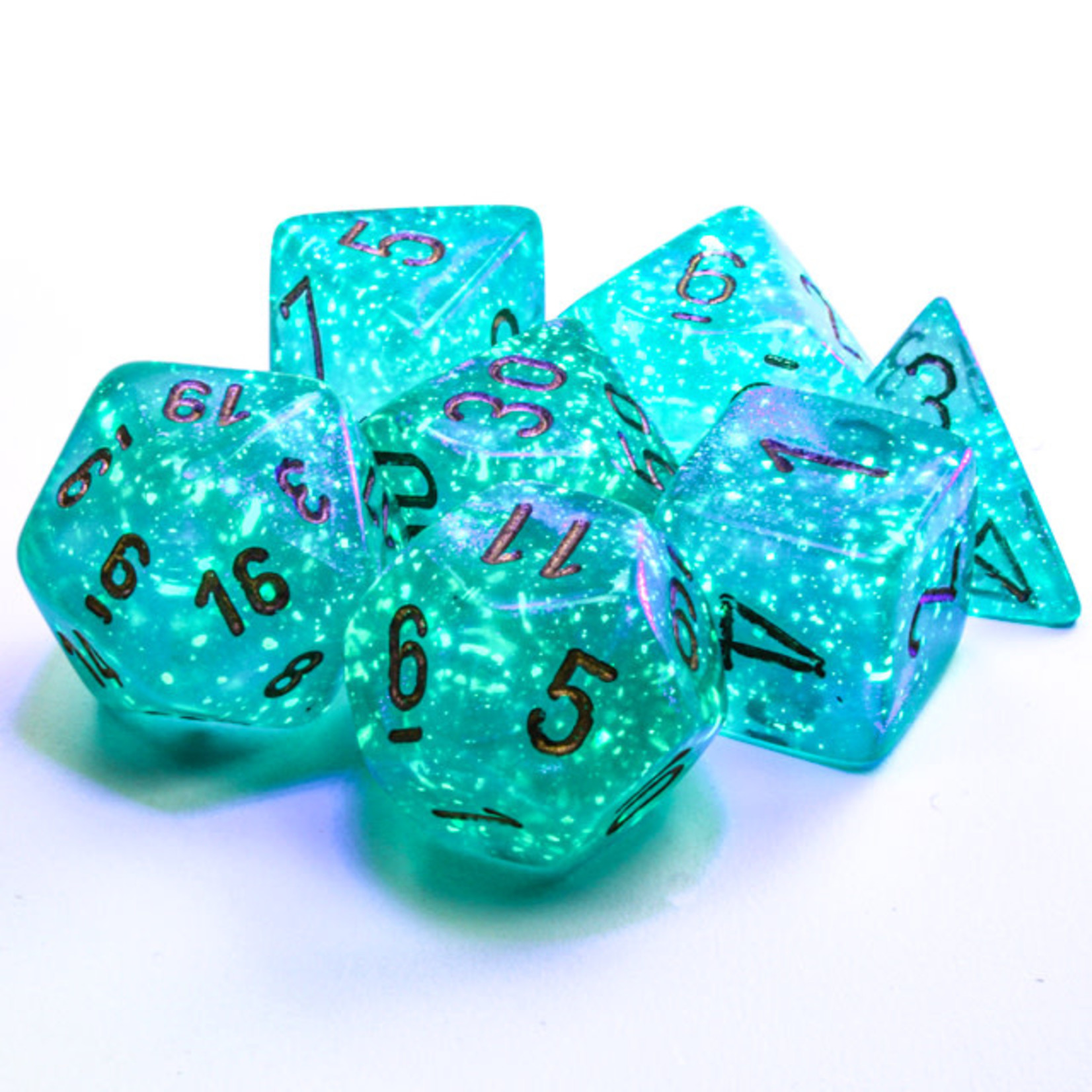 Chessex Borealis Dice: Teal / gold Luminary | 7 Die Polyhedral Set | 27585