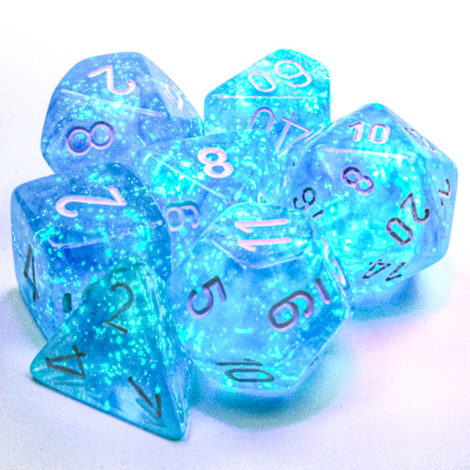 Chessex Borealis Dice: Sky Blue / white Luminary | 7 Die Polyhedral Set | 27586