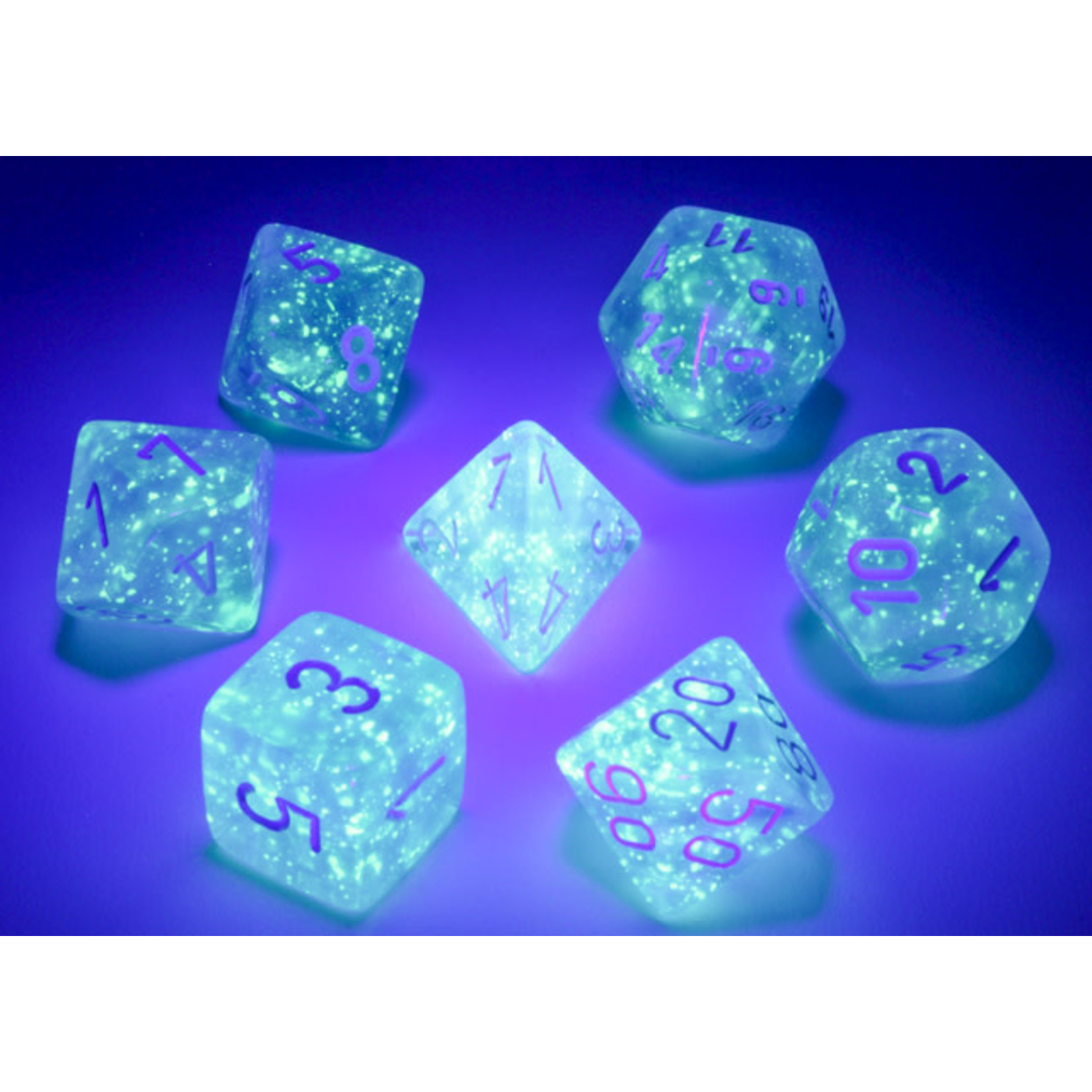 Chessex Borealis Dice: Sky Blue / white Luminary | 7 Die Polyhedral Set | 27586
