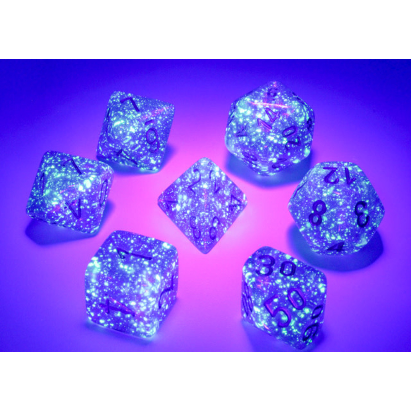 Chessex Borealis Dice: Royal Purple / gold Luminary | 7 Die Polyhedral Set | 27587