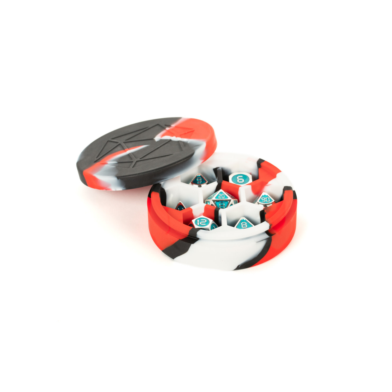 Dice Case: Round Silicone  - Red/Black/White