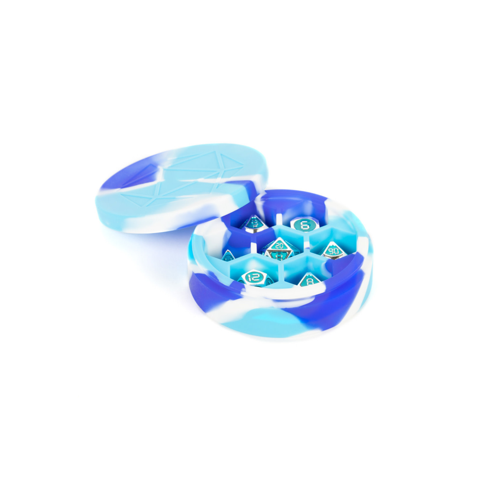 Dice Case: Round Silicone  - Blue/White/Light Blue