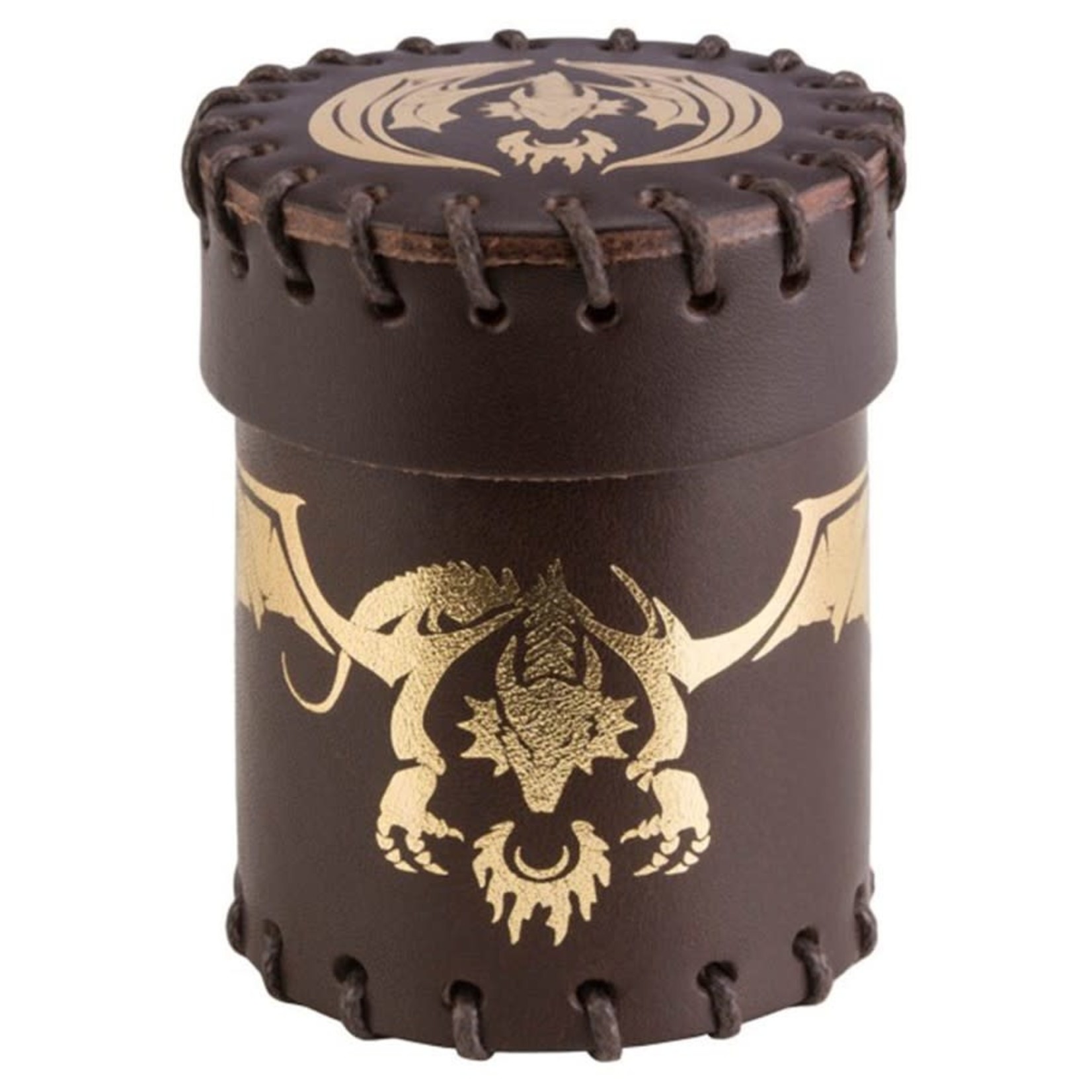 Dice Cup: Flying Dragon Leather Brown & Gold
