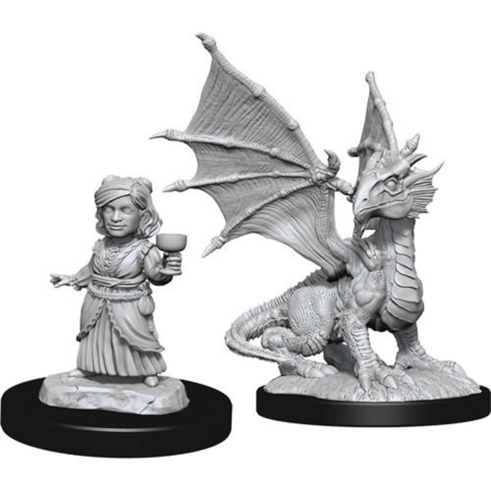 Unpainted Minis D&D | Silver Dragon Wyrmling & Female Halfling | W13 | 90153