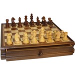 Chess Set - Walnut and Maple Wood Inlaid Chest and Chessmen
