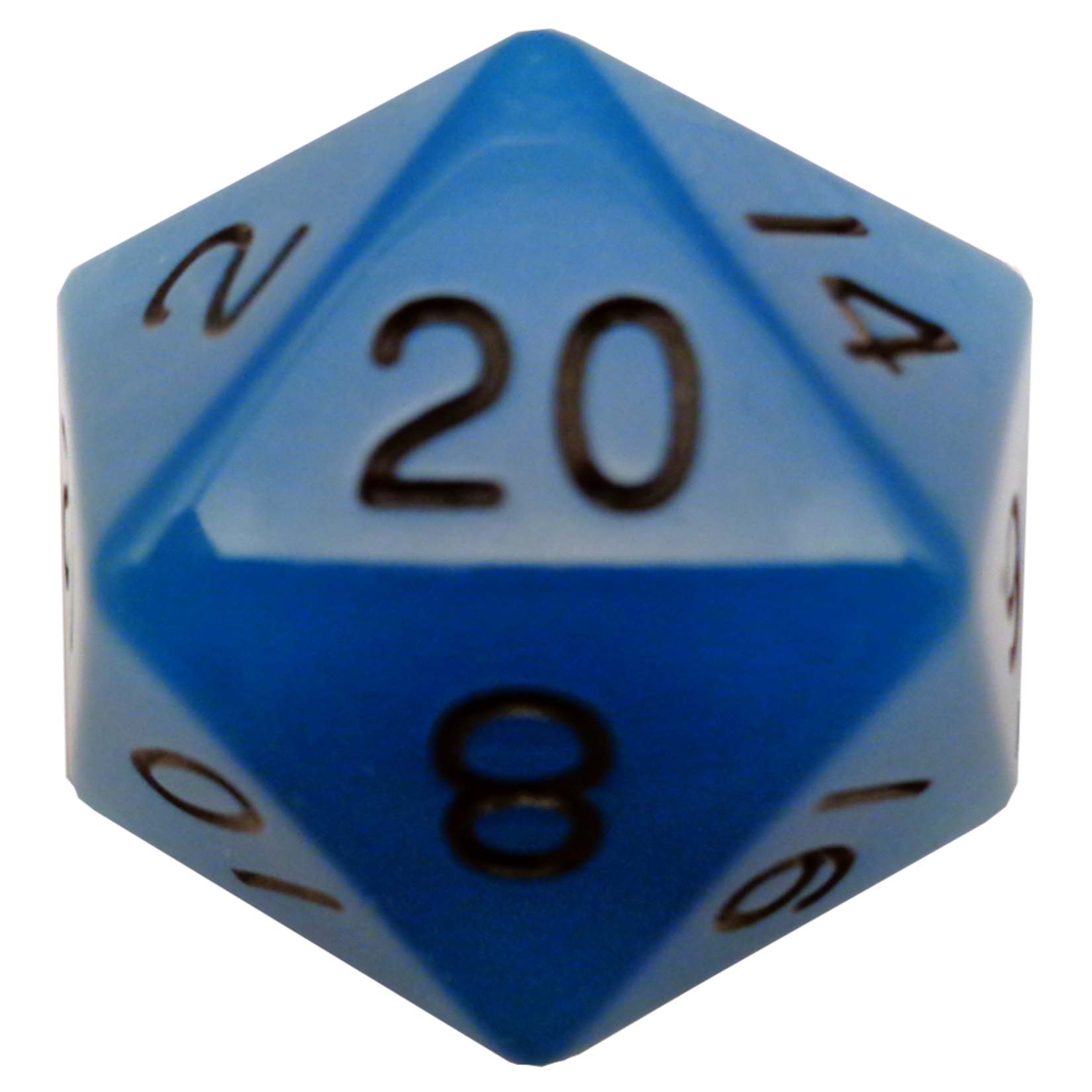 MDG 35mm Glow in the Dark Blue w/black d20 (pink sticker)