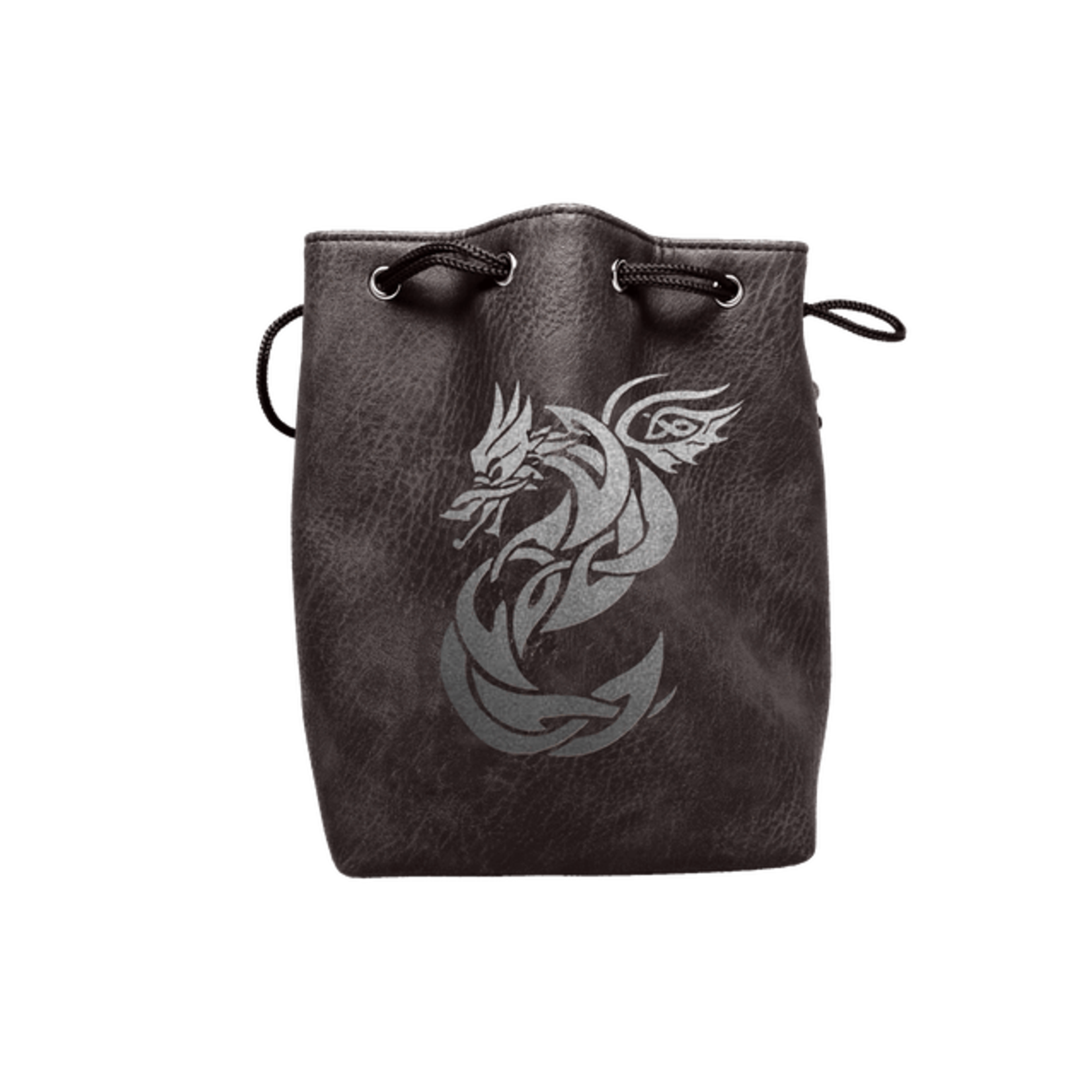 Dice Bag: Leather Lite Self-Standing Large Black - Celtic Knot Dragon