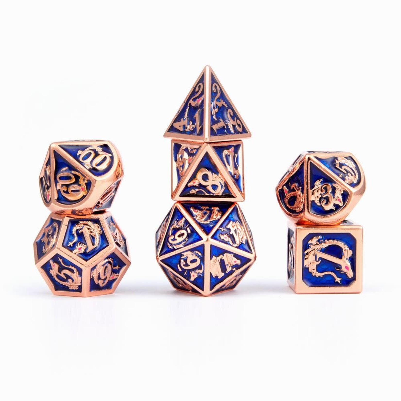 Hymgho Metal Dice: Solid Metal Dragon - Copper with Navy Blue