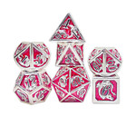 Hymgho Metal Dice: Solid Metal Dragon - Silver and Red with Black Lettering