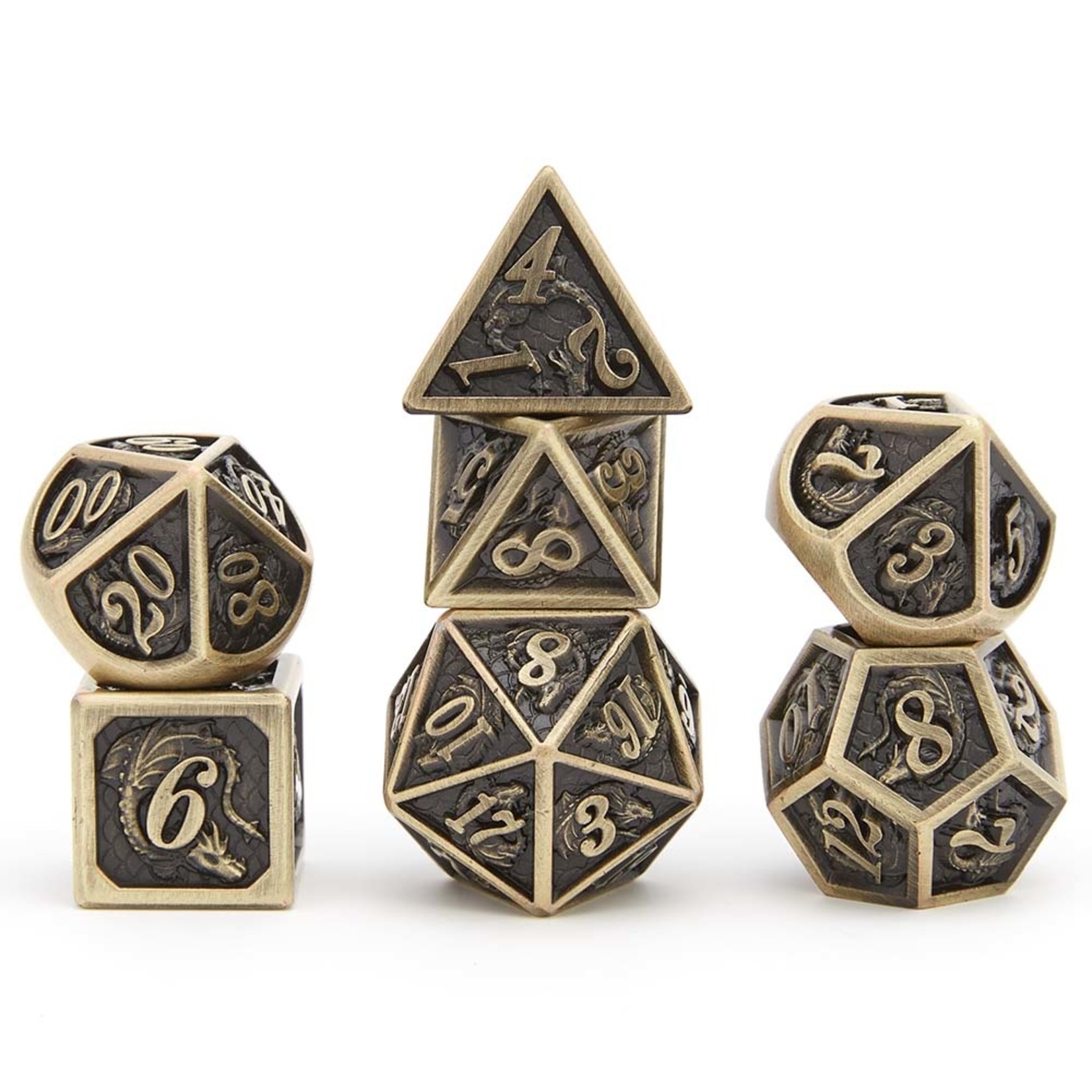 Hymgho Metal Dice: Solid Metal Dragon - Brushed Antique Bronze