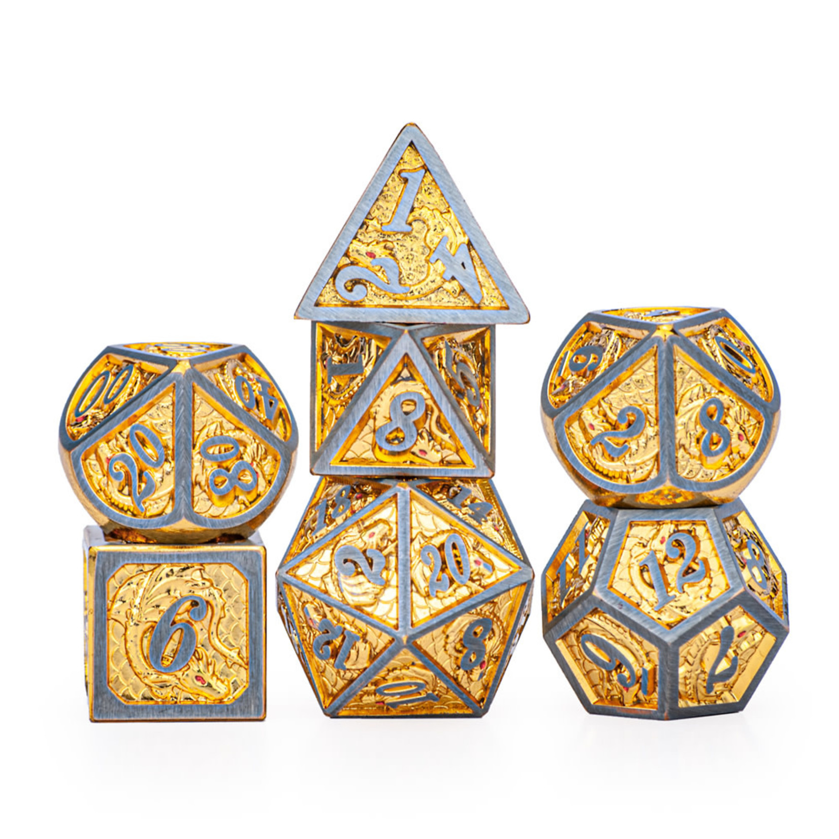Hymgho Metal Dice: Solid Metal Dragon - Brushed Gold