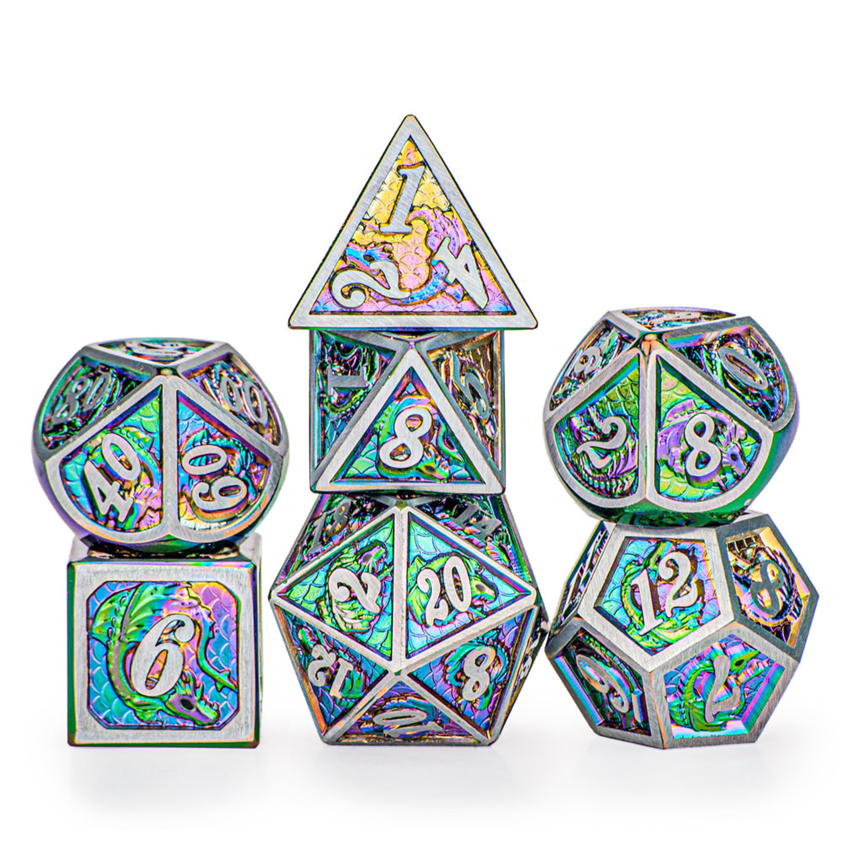 Hymgho Metal Dice: Solid Metal Dragon - Brushed Rainbow