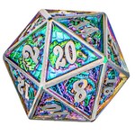 Hymgho Metal Dice: Solid Metal Dragon - Brushed Rainbow Single D20 (pale blue sticker)