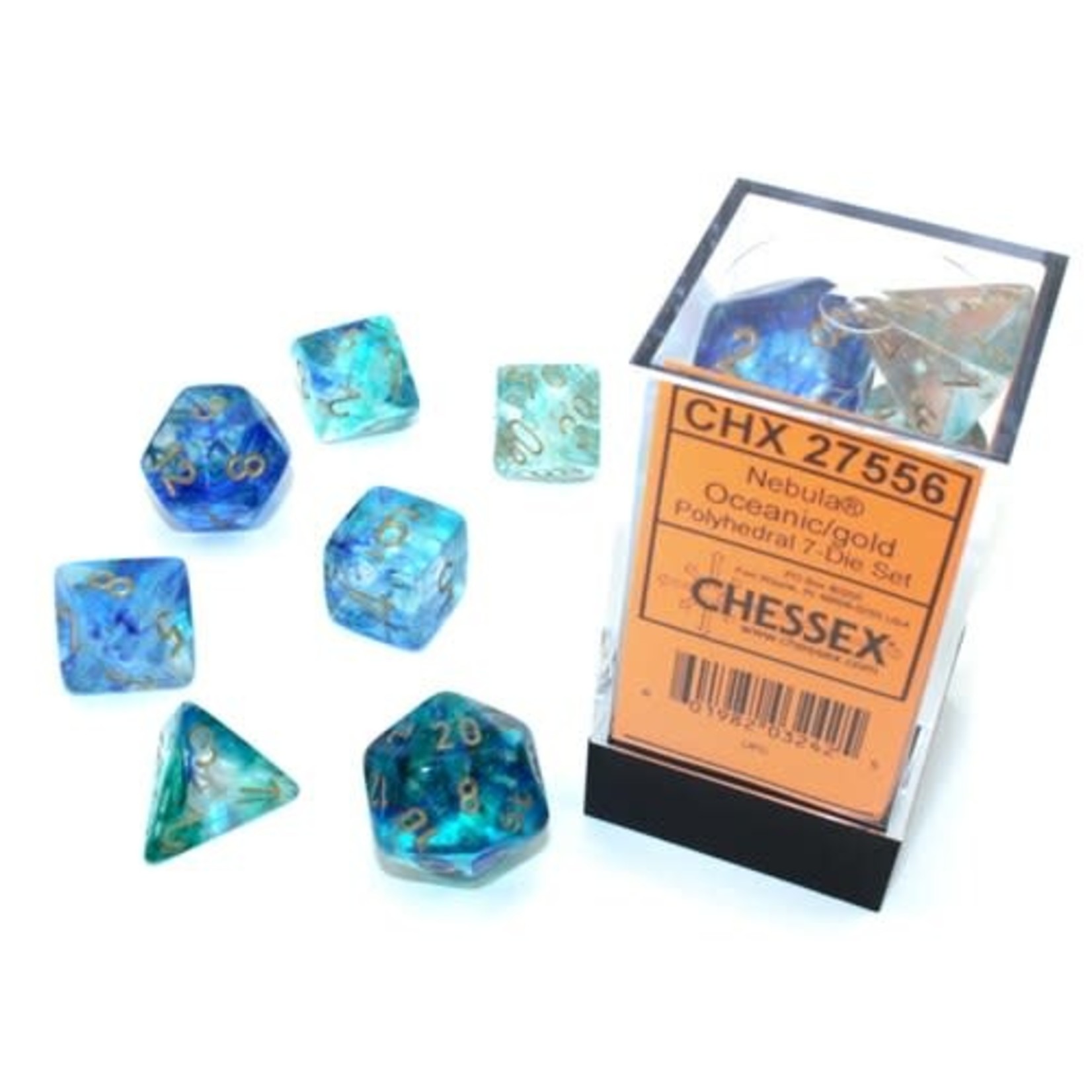 Chessex Nebula Luminary Dice: Oceanic / Gold | 7 Die Polyhedral Set | 27556