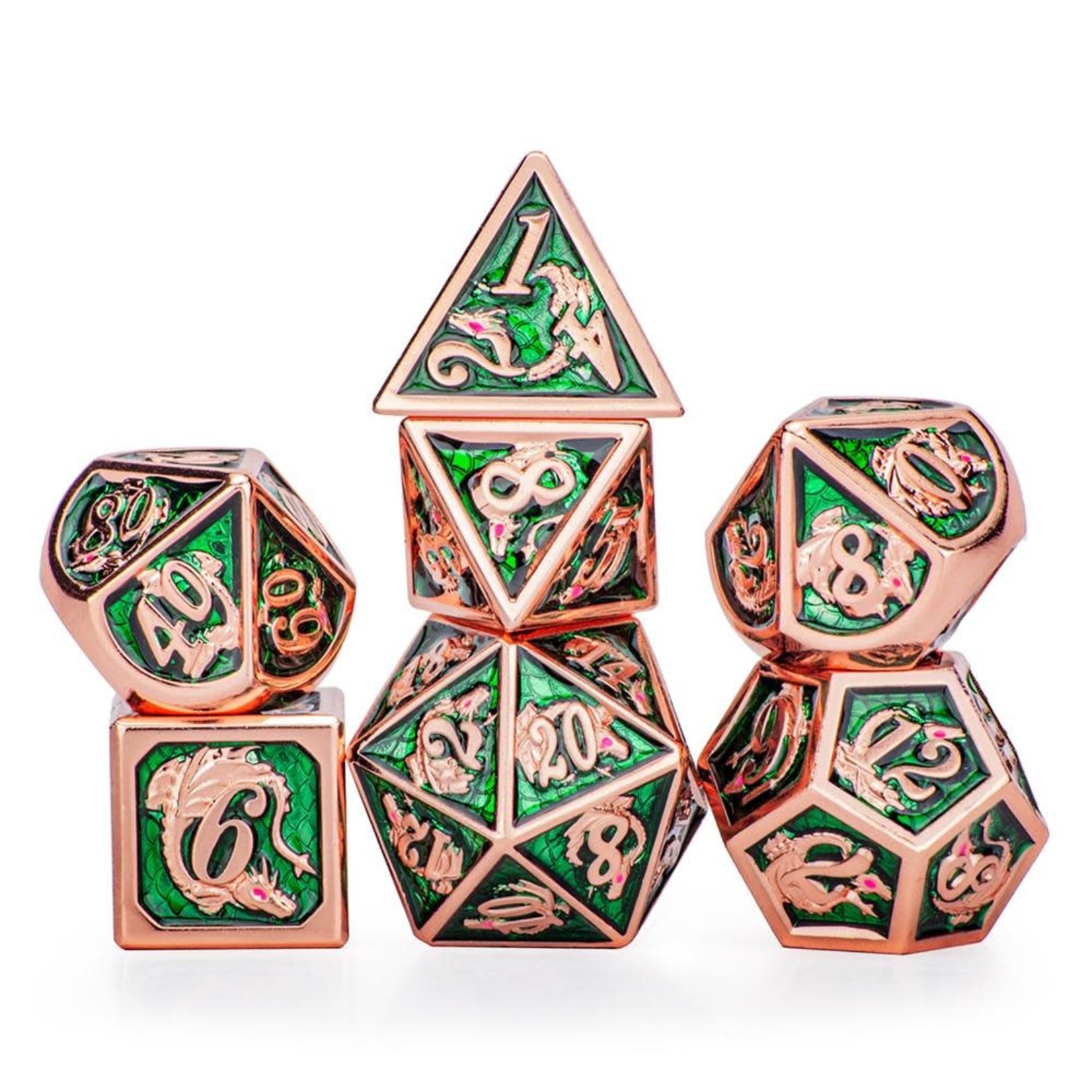Hymgho Metal Dice: Solid Metal Dragon - Copper with Green