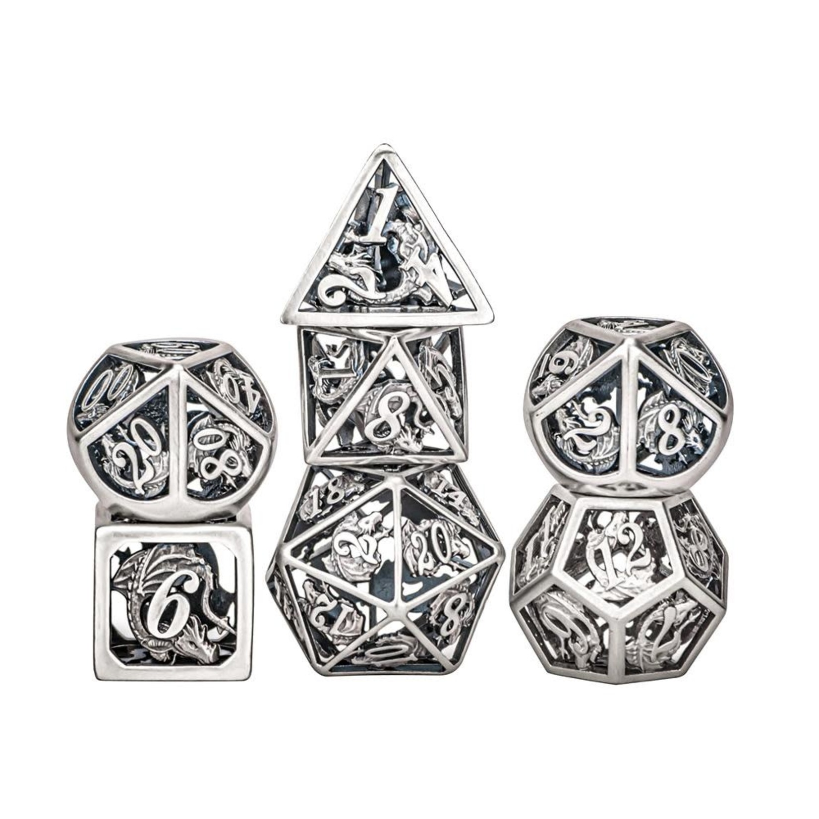 Hymgho Metal Dice: Hollow Metal Dragon - Ancient Silver