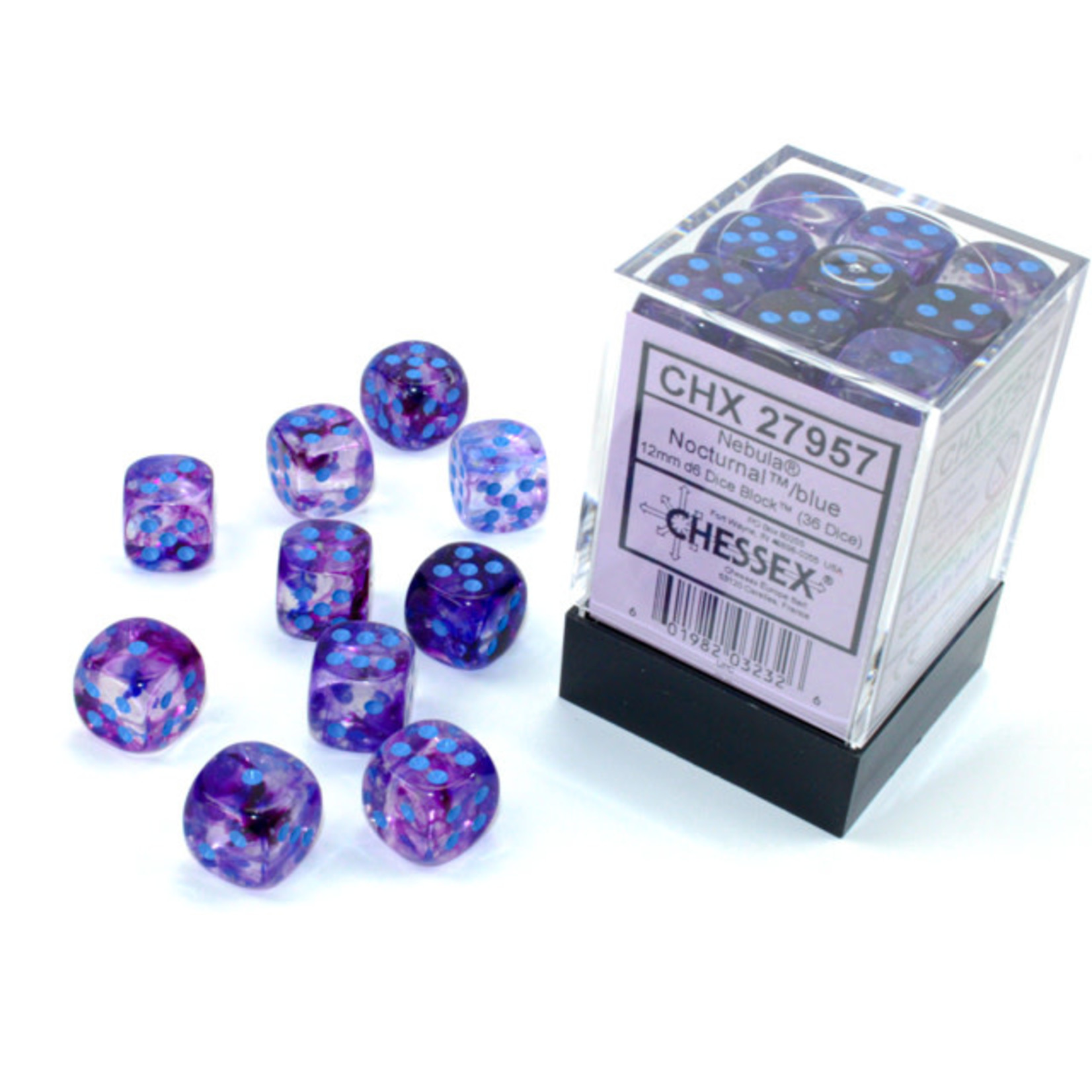 Chessex Nebula Luminary Dice: Nocturnal / Blue | 16mm d6 Dice Block | 27757