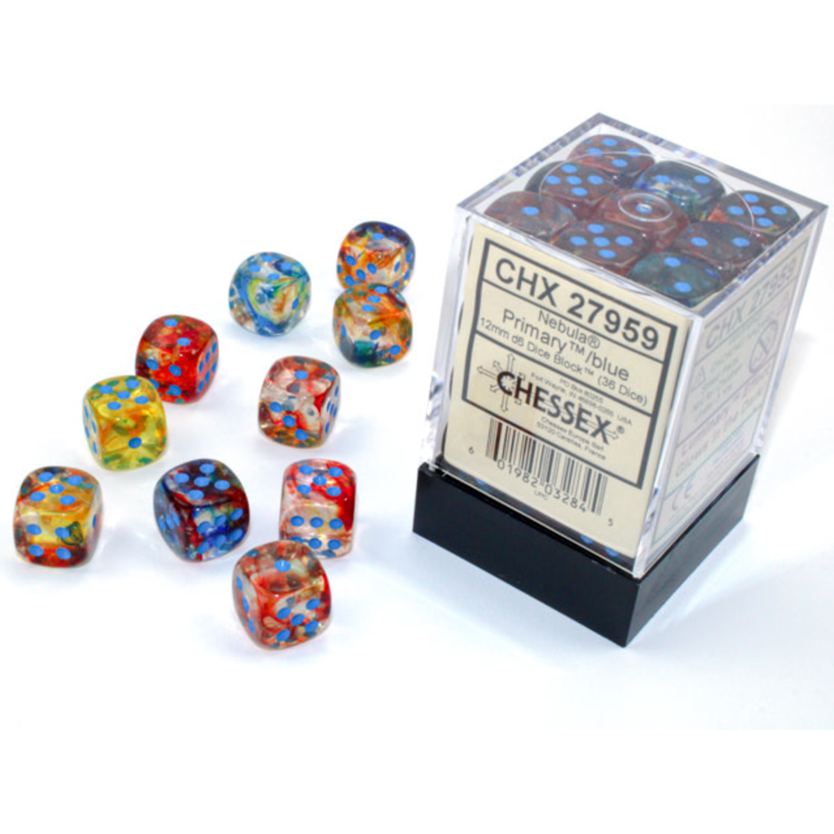 Chessex Nebula Luminary Dice: Primary / Blue | 12mm d6 Dice Block | 27959