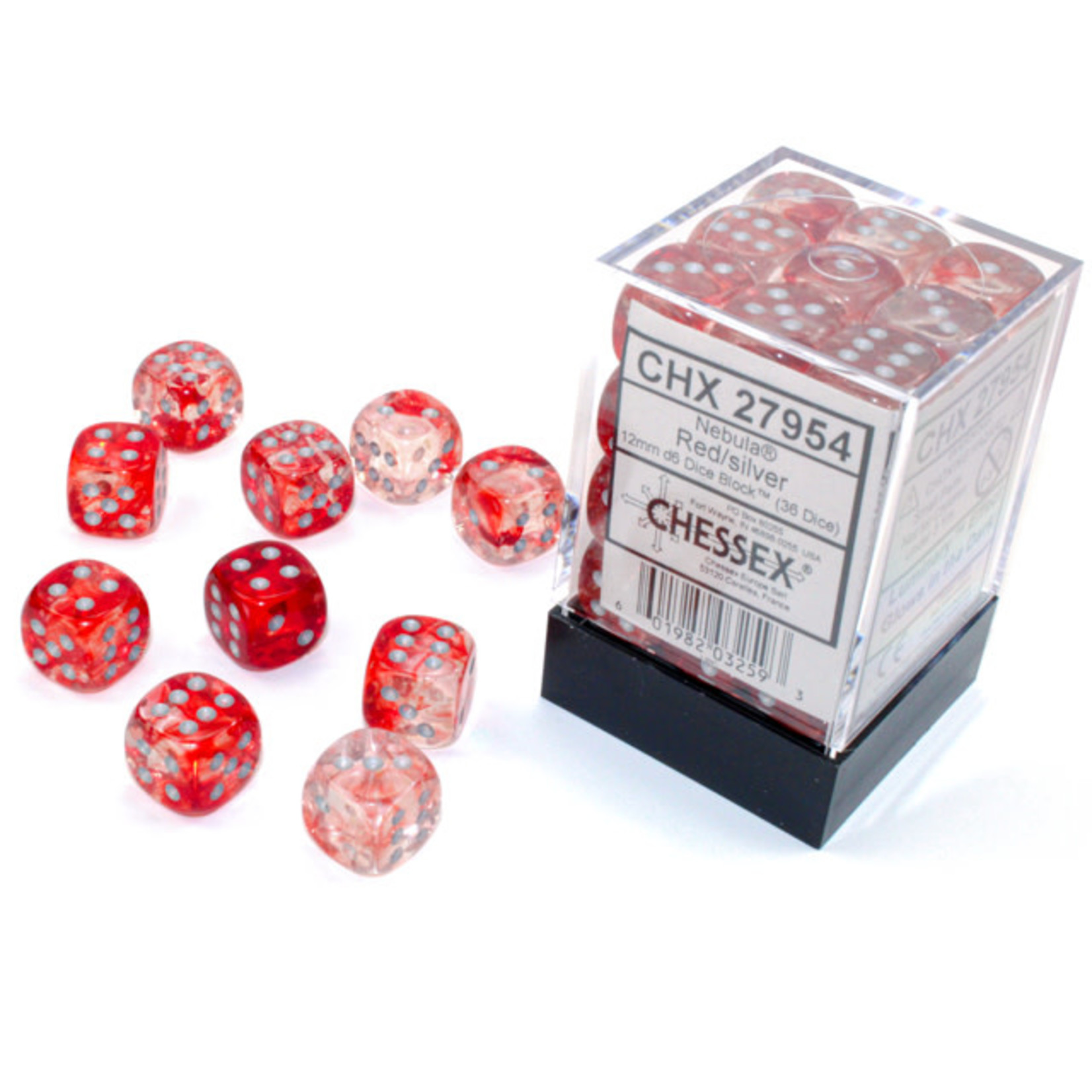 Chessex Nebula Luminary Dice: Red / Silver | 12mm d6 Dice Block | 27954