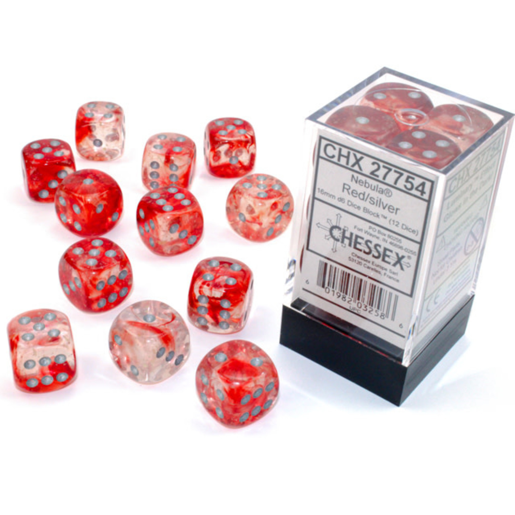 Chessex Nebula Luminary Dice: Red / Silver | 16mm d6 Dice Block | 27754