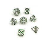 Hymgho Metal Dice: Solid Metal Leyline - Silver with Green Chrome Inlay