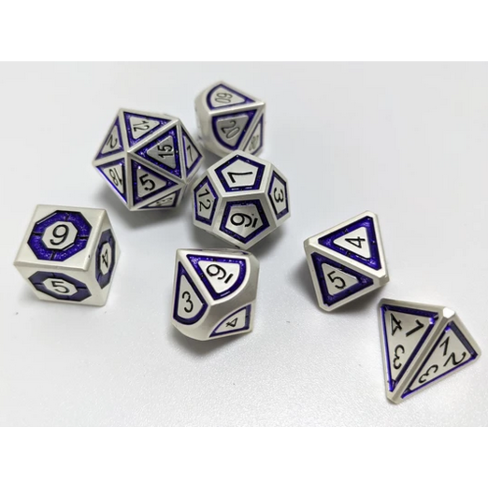 Hymgho Metal Dice: Solid Metal Leyline - Matte Silver with Purple Chrome Inlay