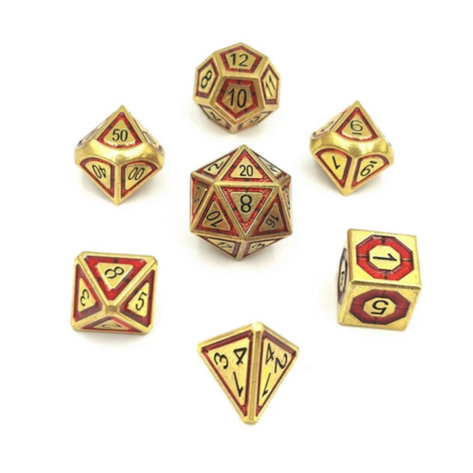 Hymgho Metal Dice: Solid Metal Leyline - Shiny Gold with Red Chrome Inlay