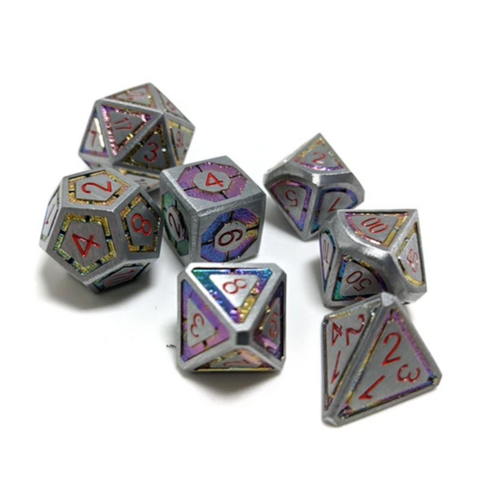 Hymgho Metal Dice: Solid Metal Leyline - Gunmetal with Rainbow Chrome Inlay