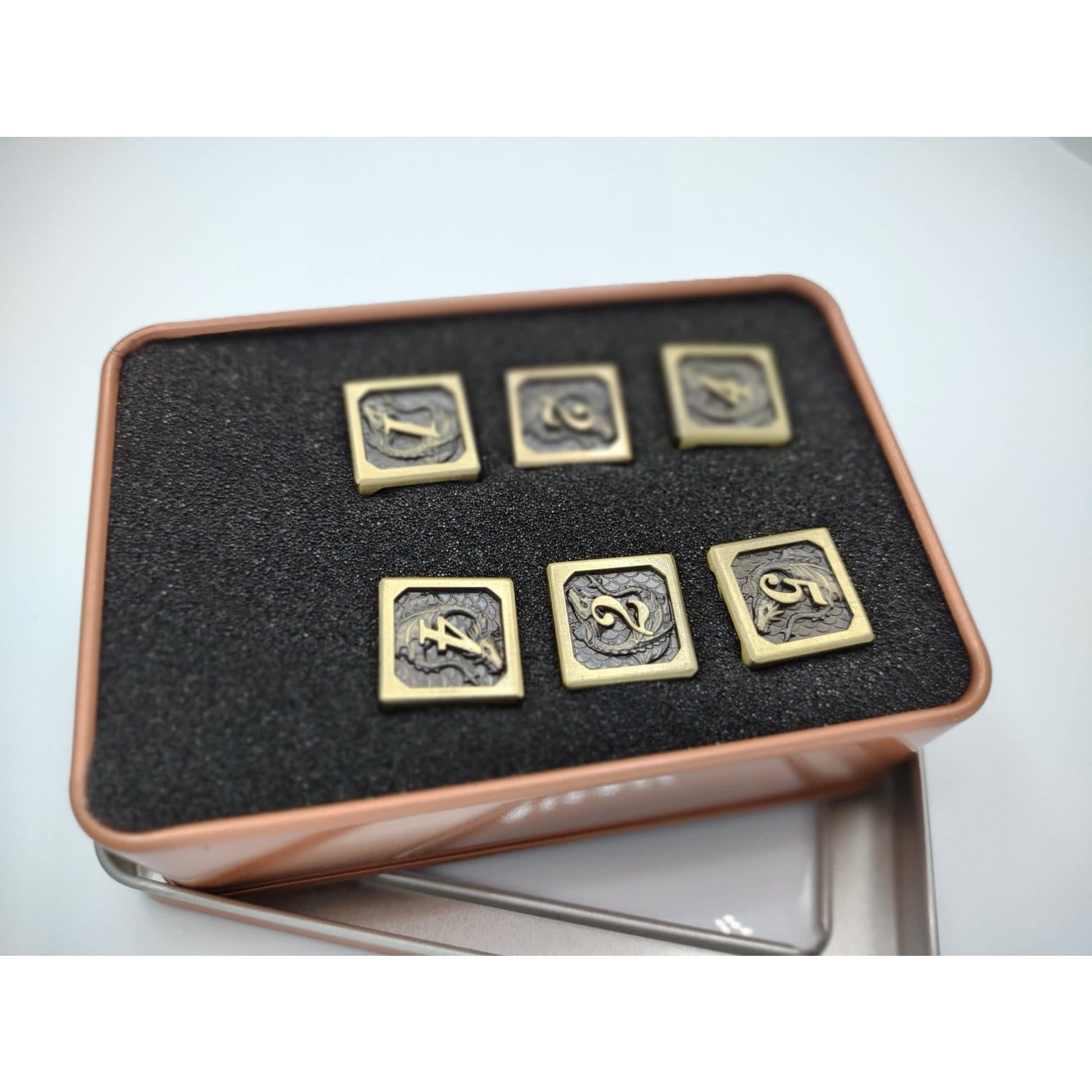 Hymgho Metal Dice: Solid Metal Dragon - Brushed Bronze - Set of Six d6