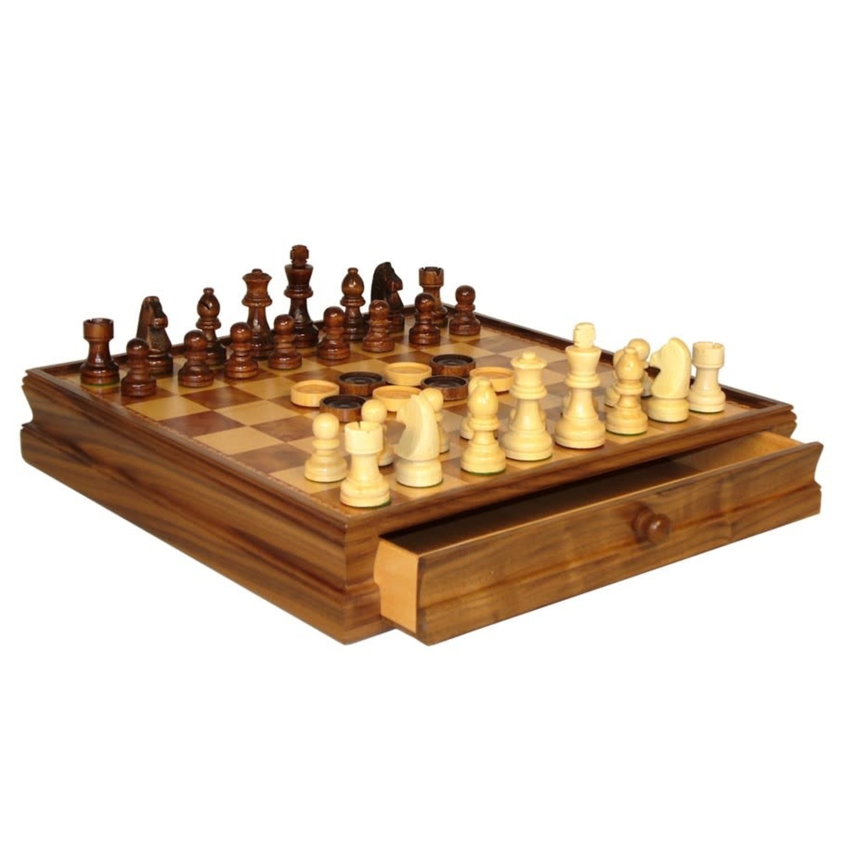 3" Wood Chessmen & Checkers Wood Chess Chest