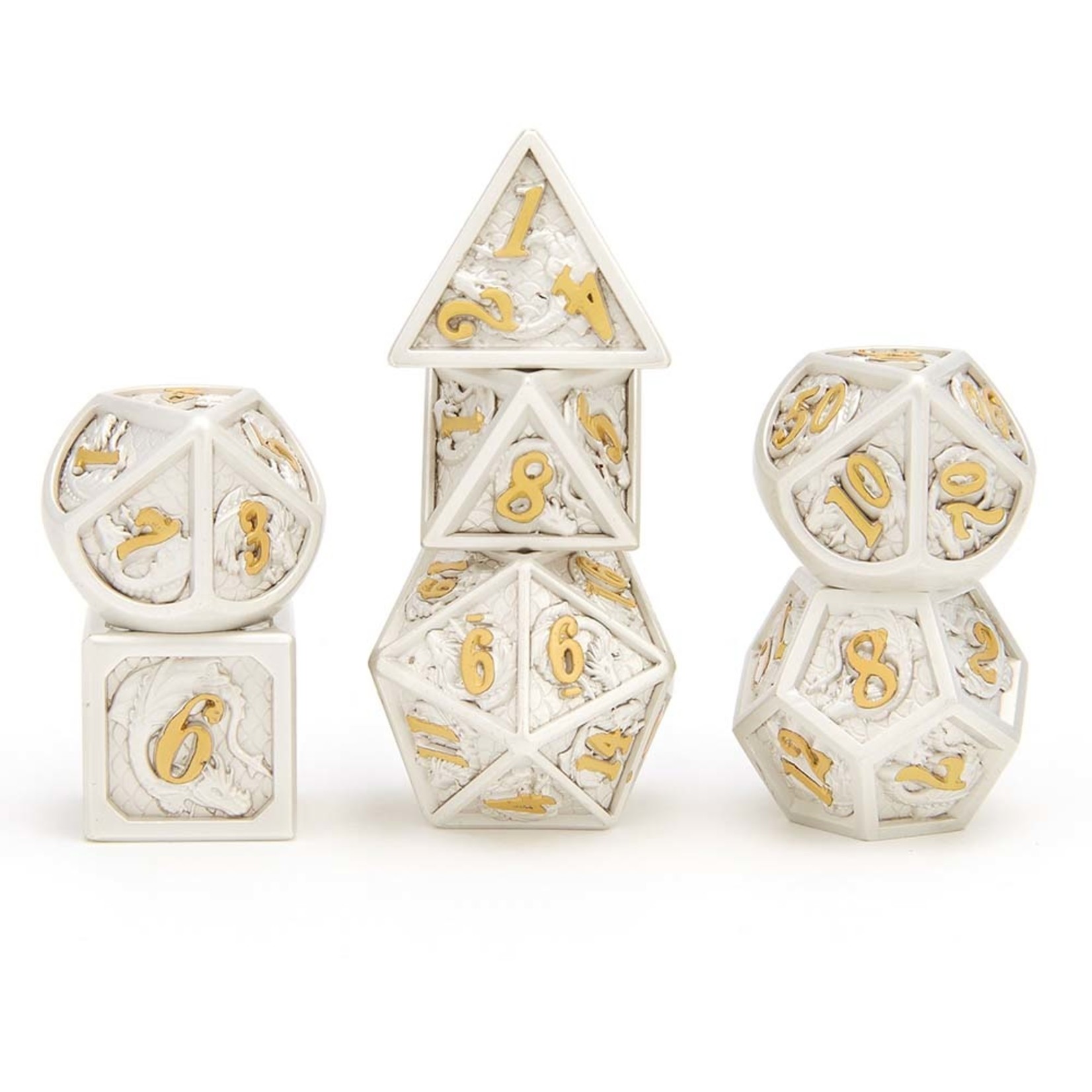 Hymgho Metal Dice: Solid Metal Dragon - Antique Steel And Gold
