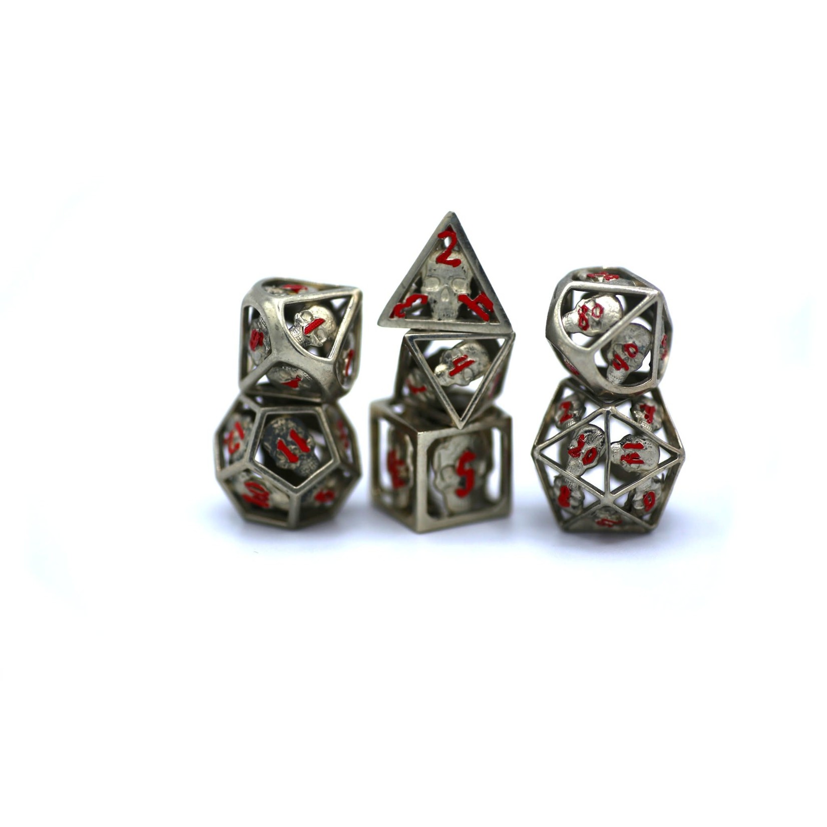 Hymgho Metal Dice: Hollow Metal Skull - Black Nickel & Blood - Limited Edition