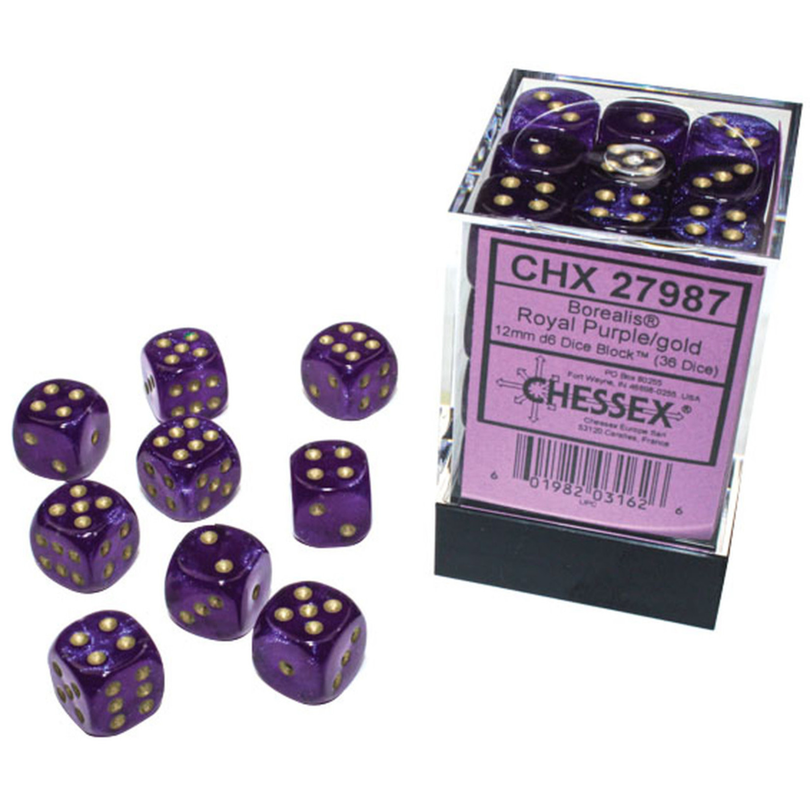 Chessex Borealis Dice: Royal Purple / gold | 12mm d6 Dice Block | 27987