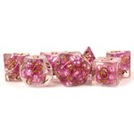 MDG Resin: Pink with Copper Numbers | 16mm 7 Die Polyhedral Set MET 691