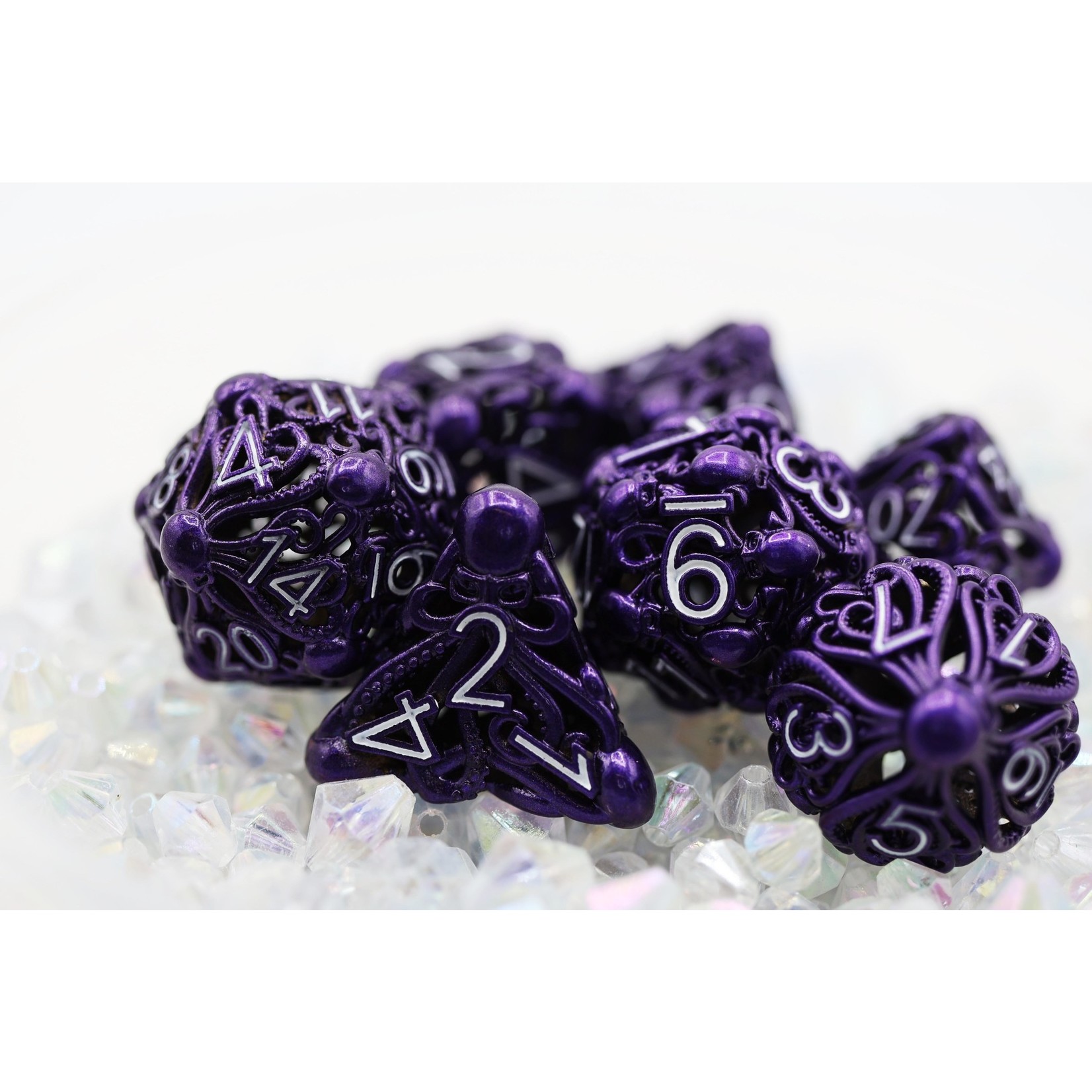 Foam Brain Hollow Metal Dice: Electric Purple Mind Eater 7 Die Polyhedral Set